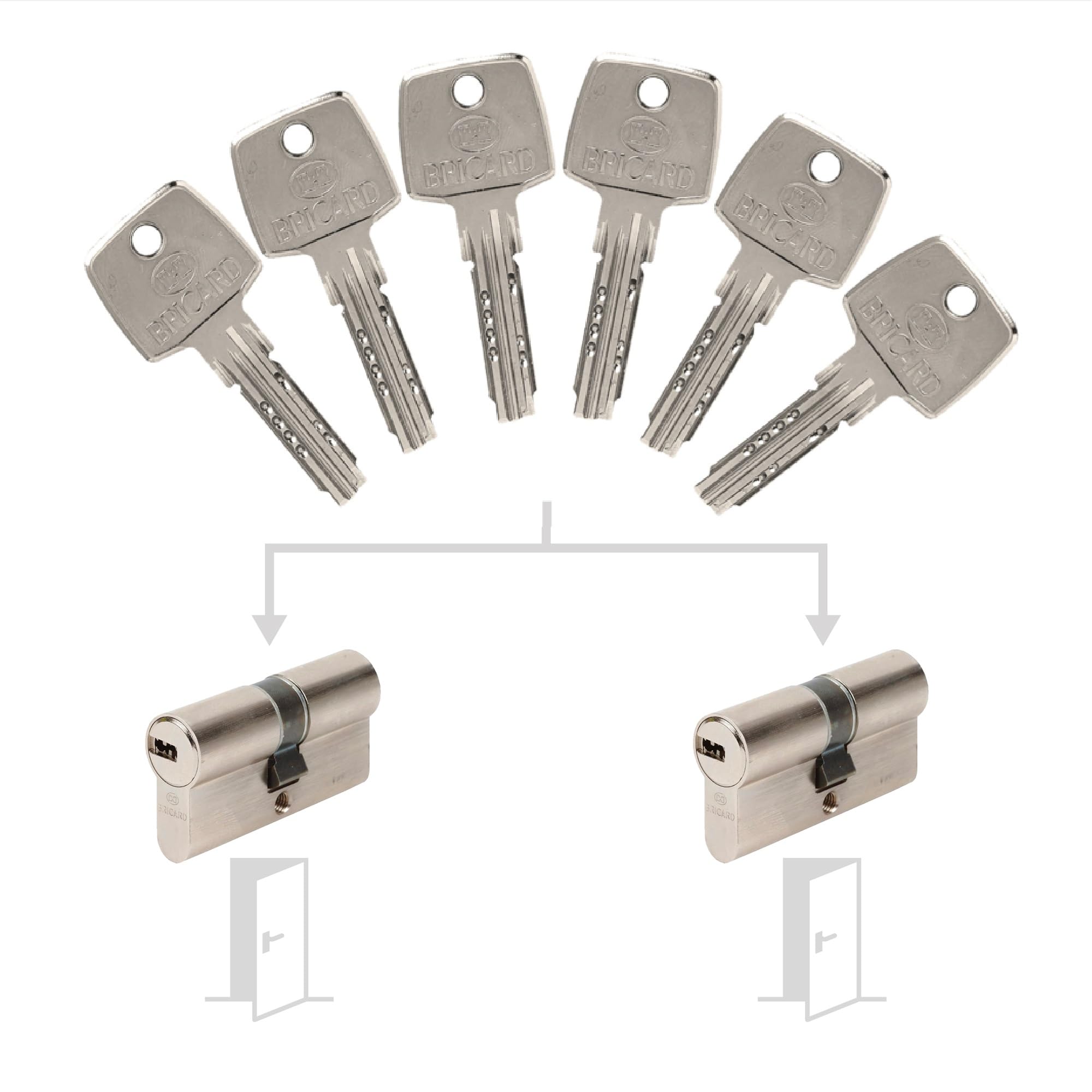 Confezione da 2 cilindri Bricard Astral che si apre: 30+30 & 30+30 con 6 chiavi.