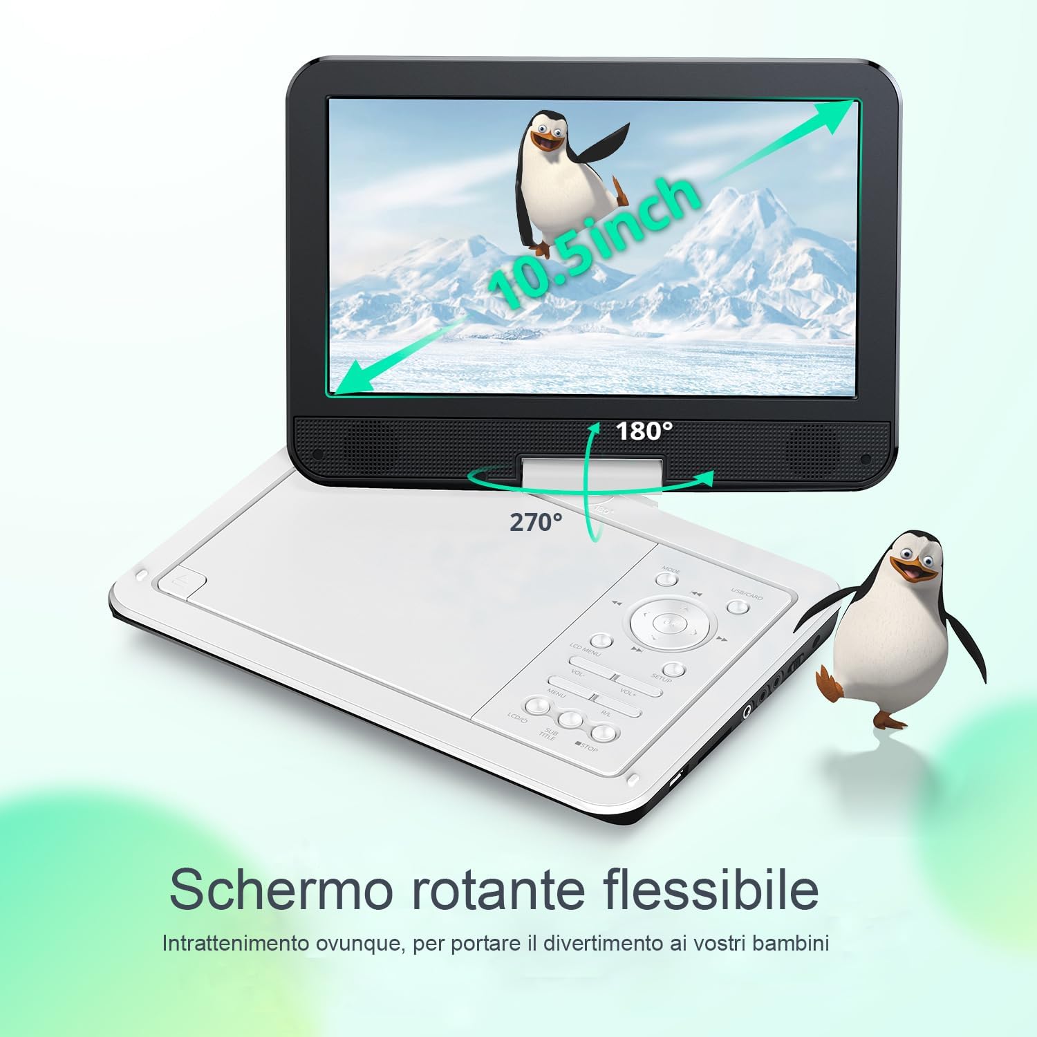 Yoton Lettore DVD Portatile 12,5" HD, Bianco - immagine 2