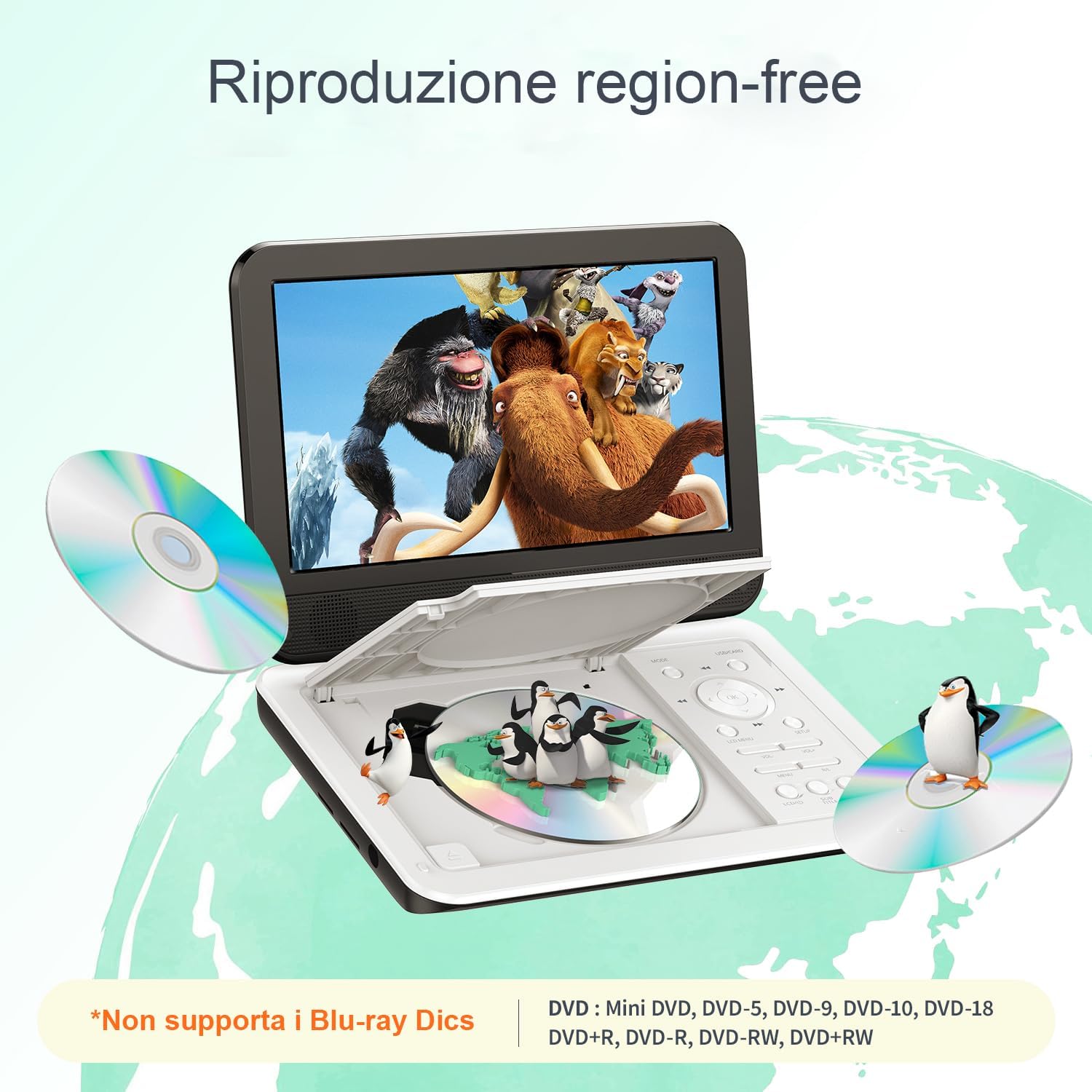 Yoton Lettore DVD Portatile 12,5" HD, Bianco - immagine 3