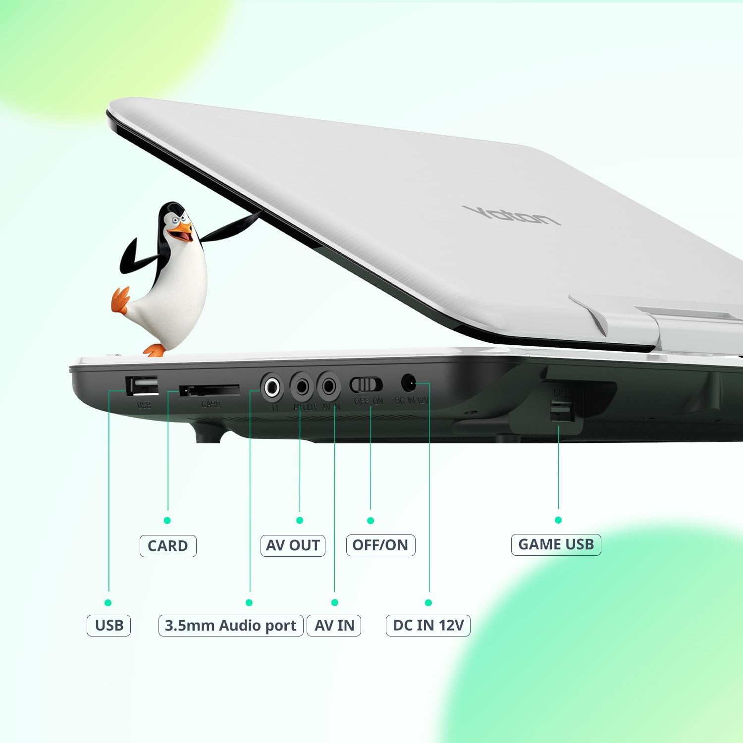 Yoton Lettore DVD Portatile 12,5" HD, Bianco - immagine 7
