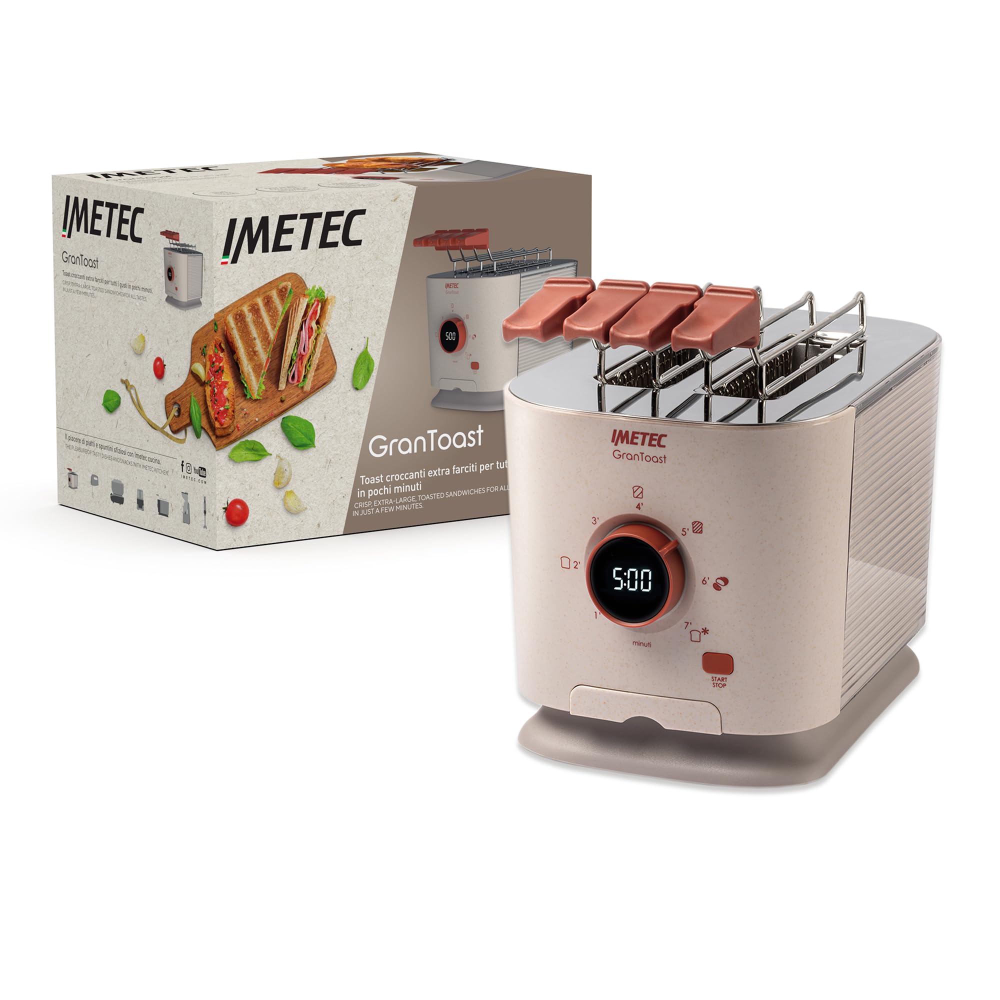 Imetec Grantoast - Tostapane 2 Fette XL Acciaio Inox