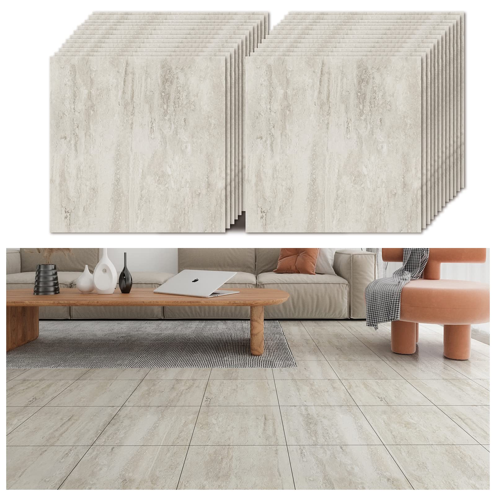 Veelike Pavimento PVC Effetto Cemento 30x30cm 24 Pezzi