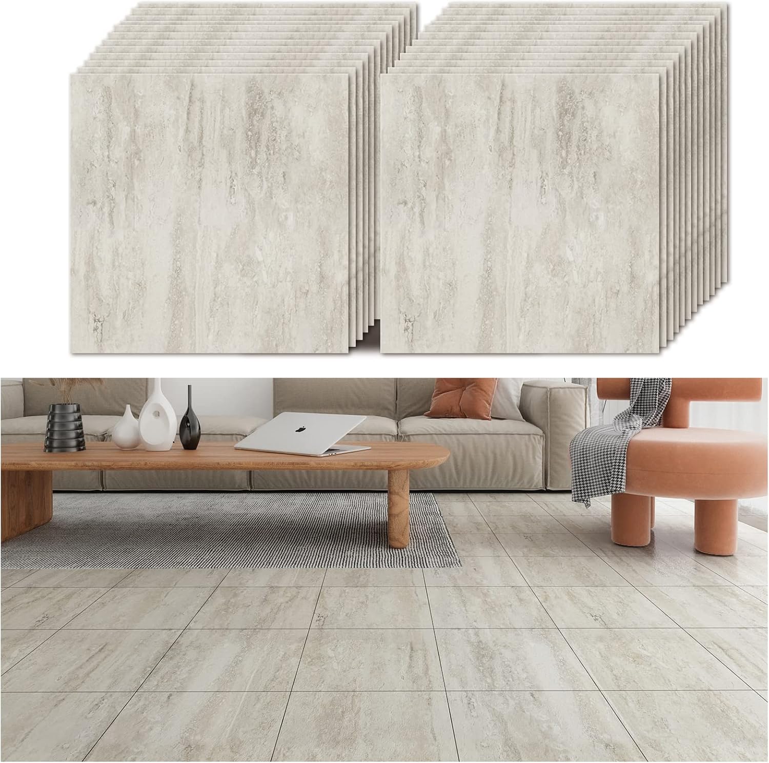 Veelike Pavimento PVC Effetto Cemento 30x30cm 24 Pezzi - immagine 1