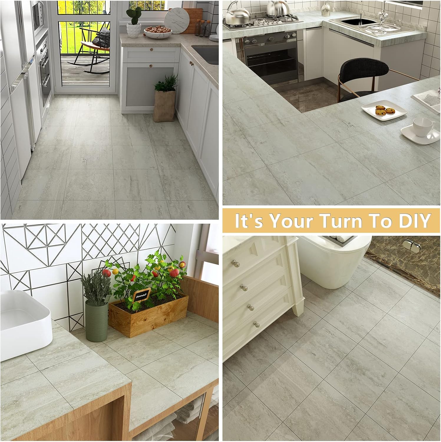 Veelike Pavimento PVC Effetto Cemento 30x30cm 24 Pezzi - immagine 2