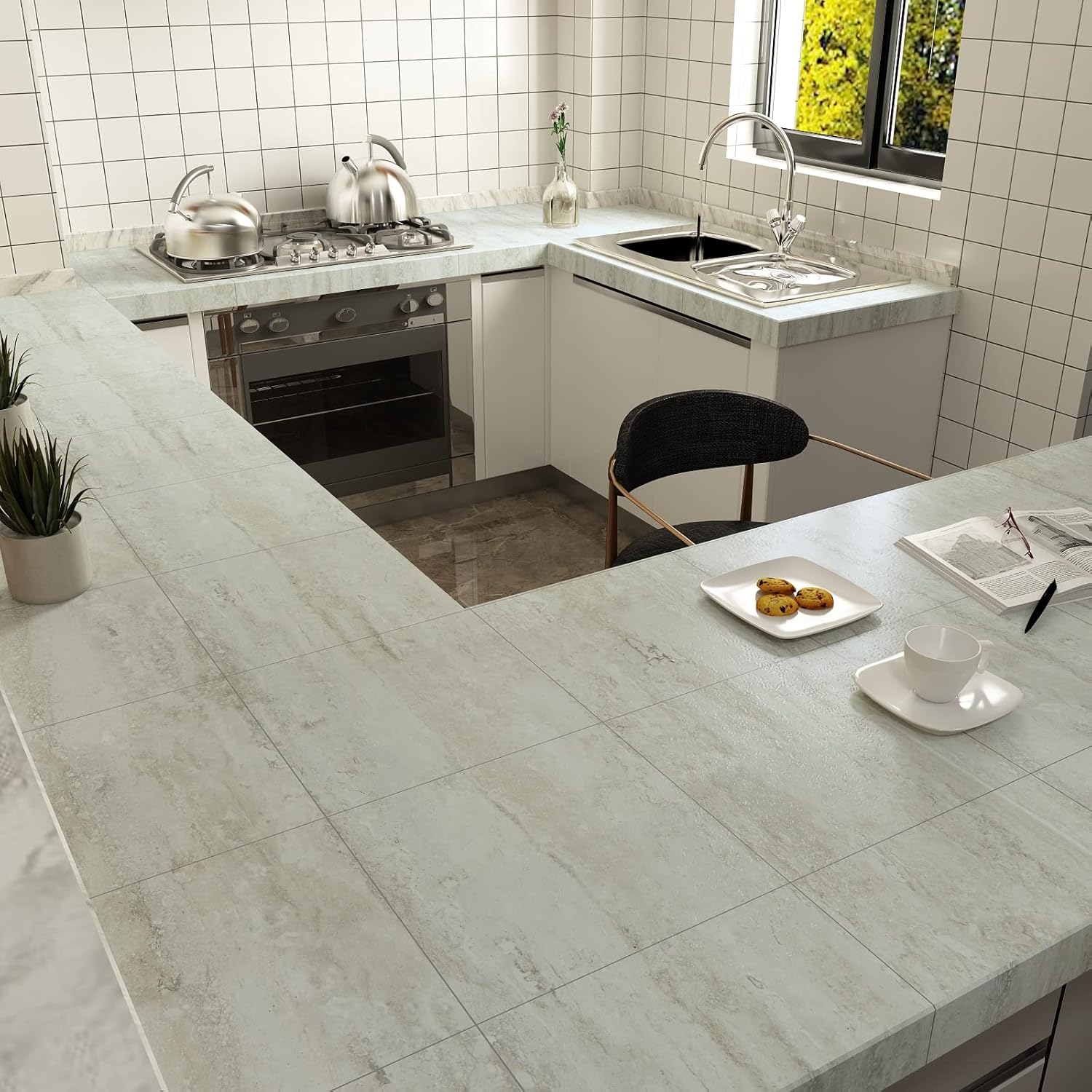 Veelike Pavimento PVC Effetto Cemento 30x30cm 24 Pezzi - immagine 4