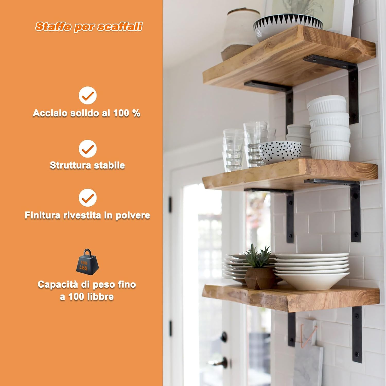 Mloqi 6 Staffe per Mensole Pesanti Industriali 30cm - immagine 4