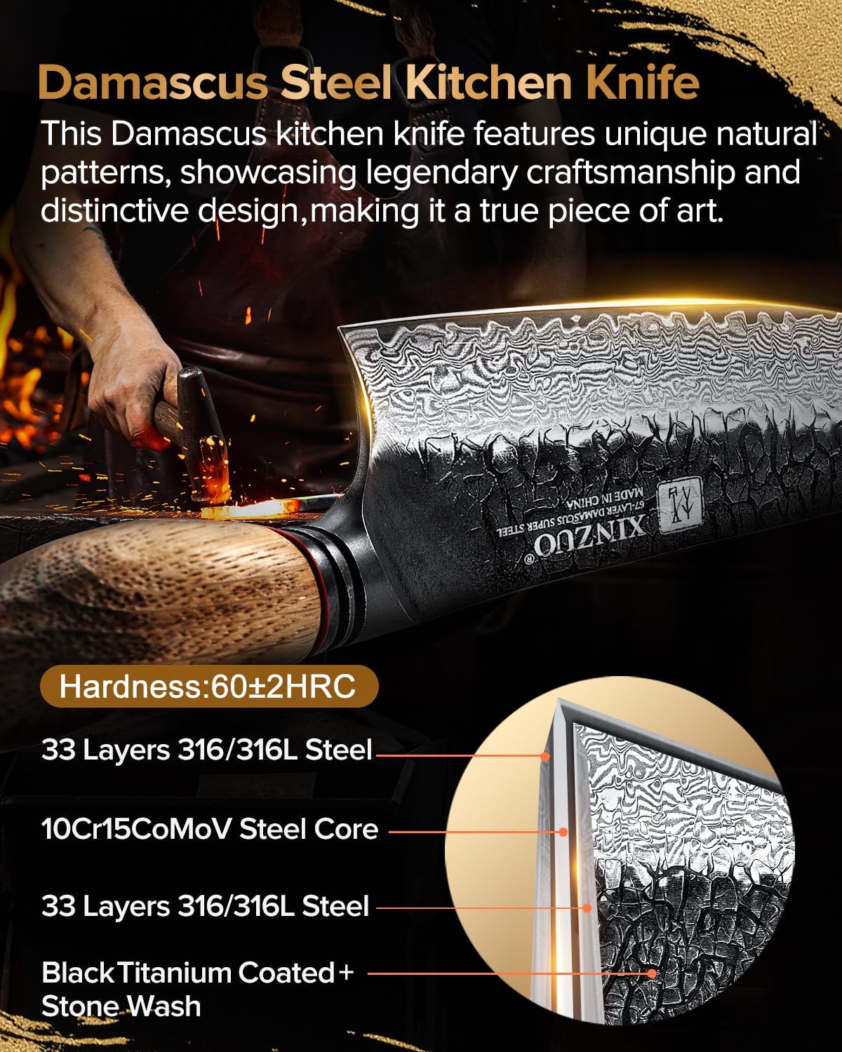 Xinzuo Coltello da Cuoco Kiritsuke 21.1cm - immagine 2