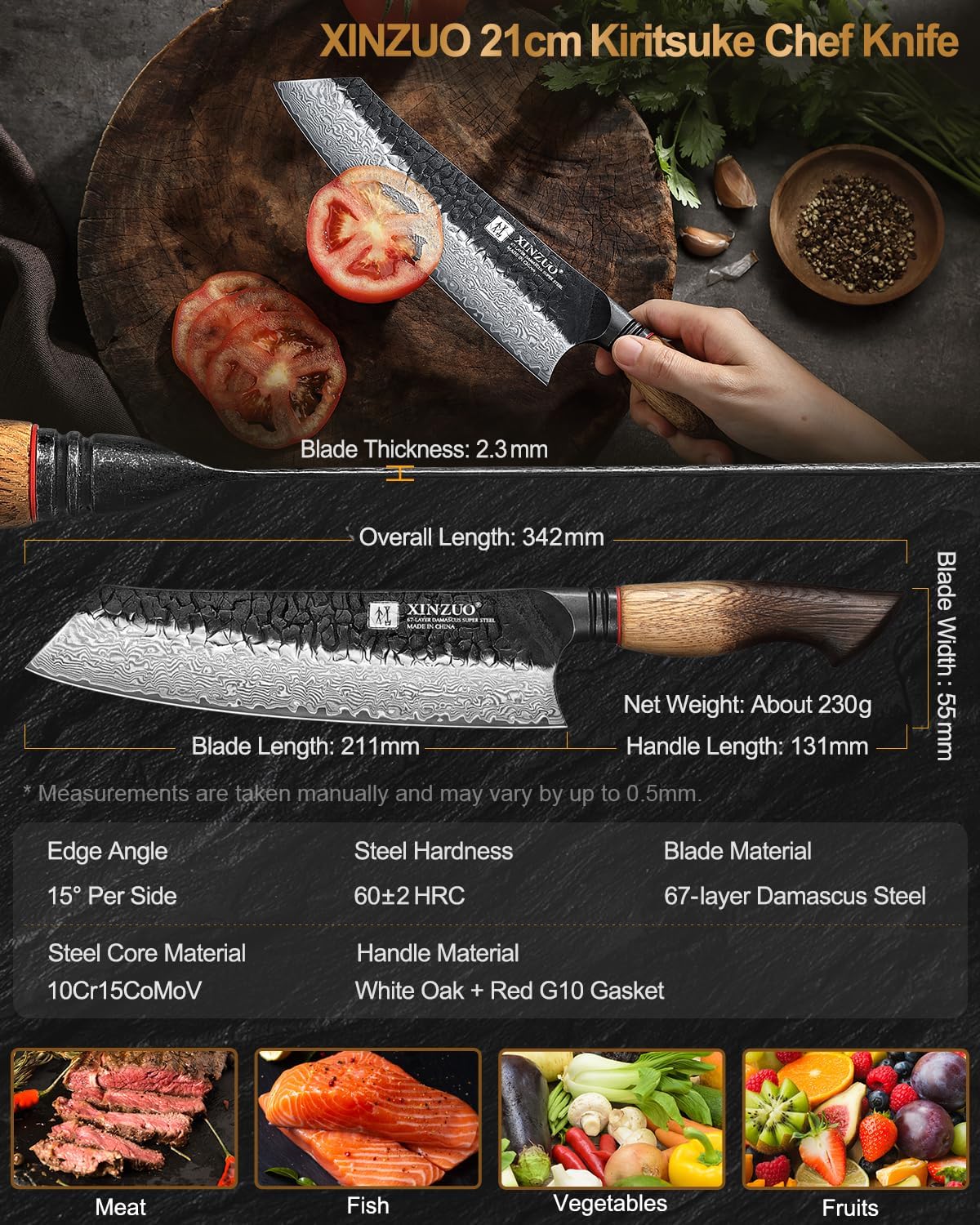 Xinzuo Coltello da Cuoco Kiritsuke 21.1cm - immagine 6