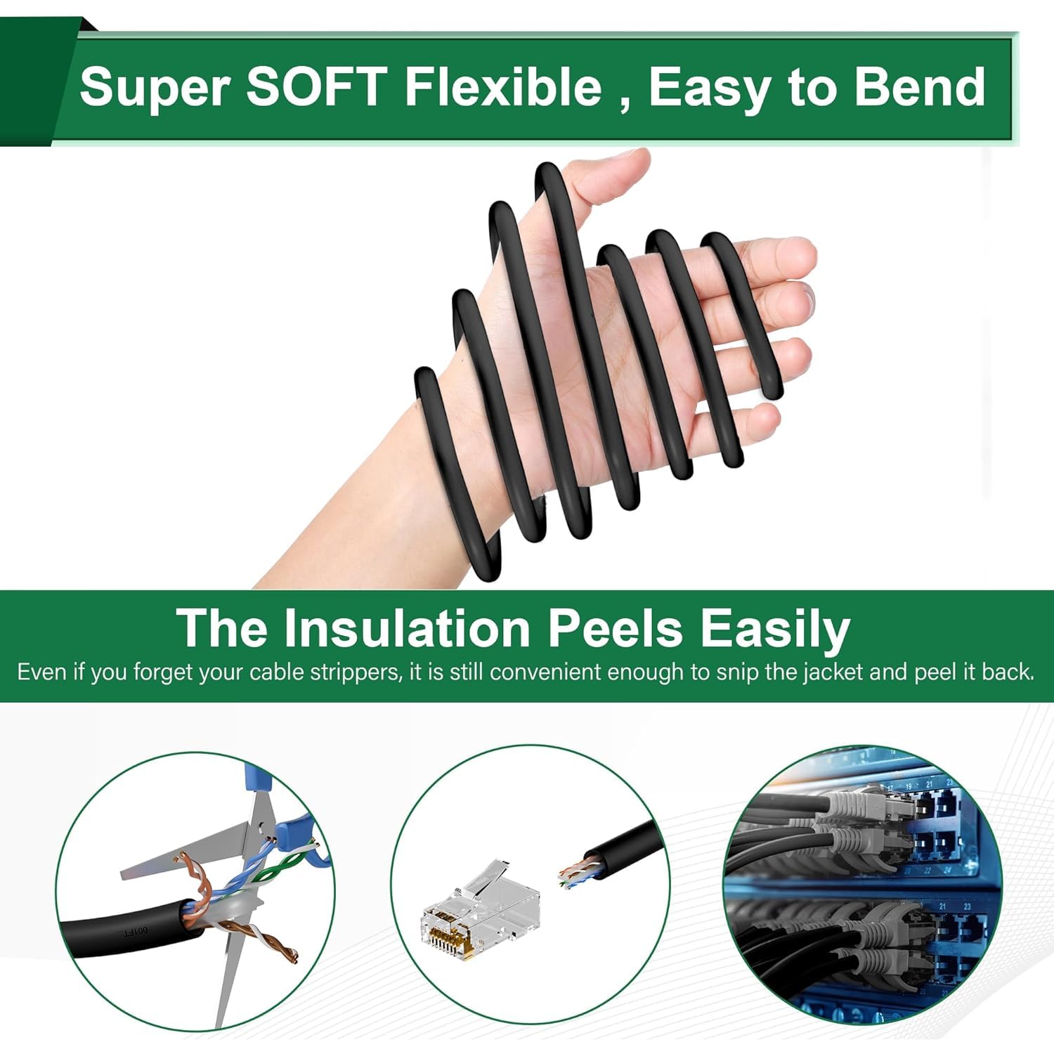 Mygatti Cat6 Cavo Ethernet 100 Metri UTP CCA, Nero - immagine 2