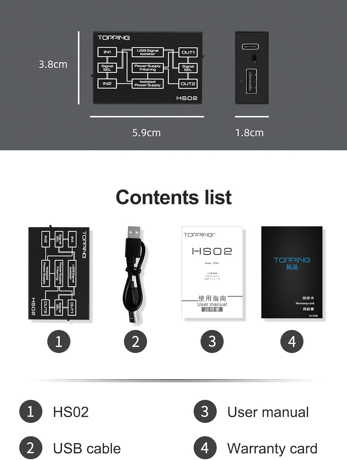 TOPPING HS02 Audio Isolatore (Nero) - immagine 8
