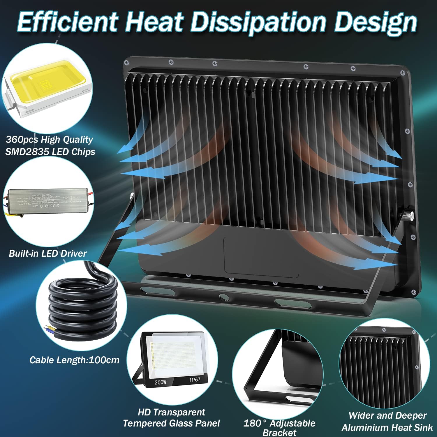 Yiqibro Faretto LED da Esterno 200W 20000LM - immagine 3