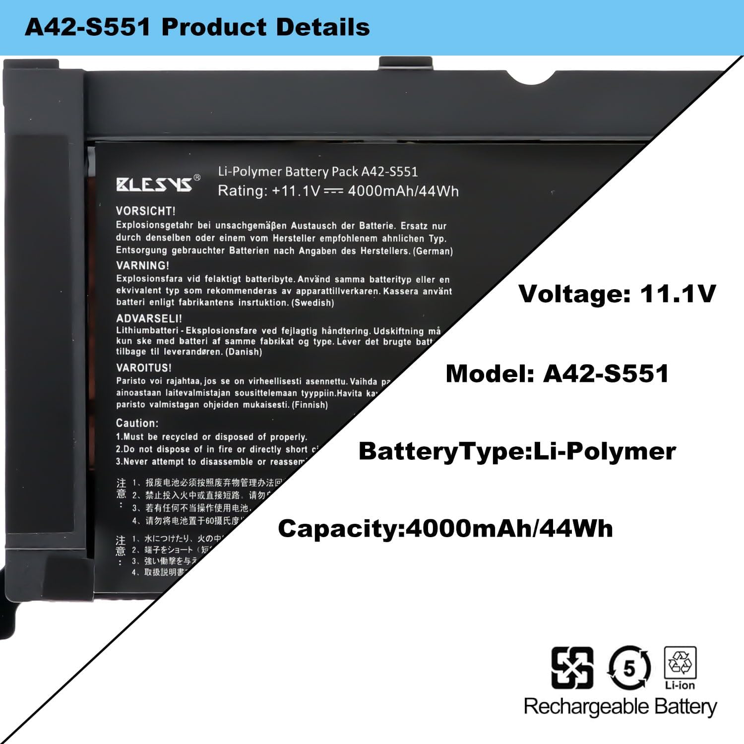 Blesys B31N1336 Batteria per ASUS A551L K551L S551L - immagine 4