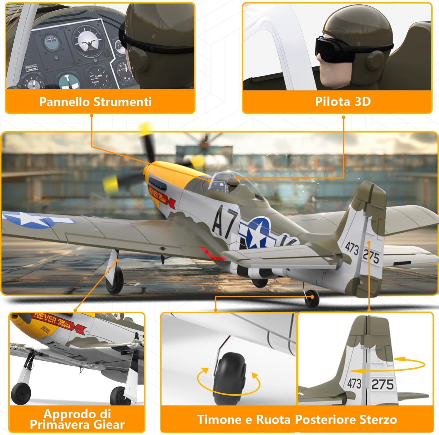 HAWK'S WORK Aereo RC P-51D Mustang 500mm RTF - immagine 2
