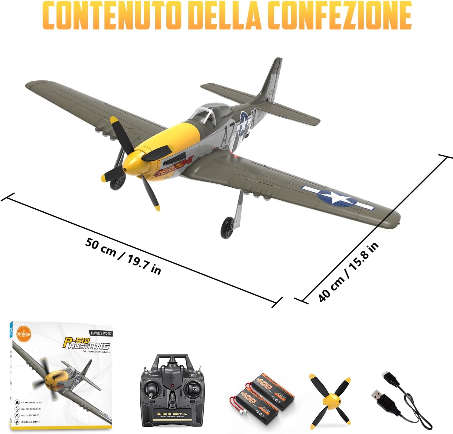 HAWK'S WORK Aereo RC P-51D Mustang 500mm RTF - immagine 8