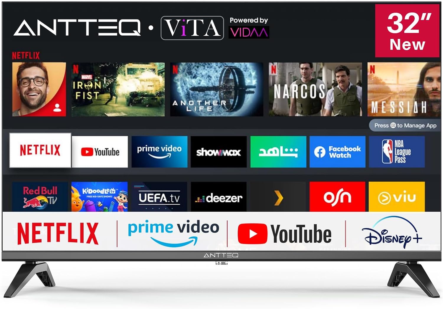 Antteq ViTA Smart TV 32 Pollici(81cm) Televisore,Vidaa App Store, DAZN/Youtube/Netflix/Prime video,Triple Tuner,Wifi，HDMI，2025 - immagine 1