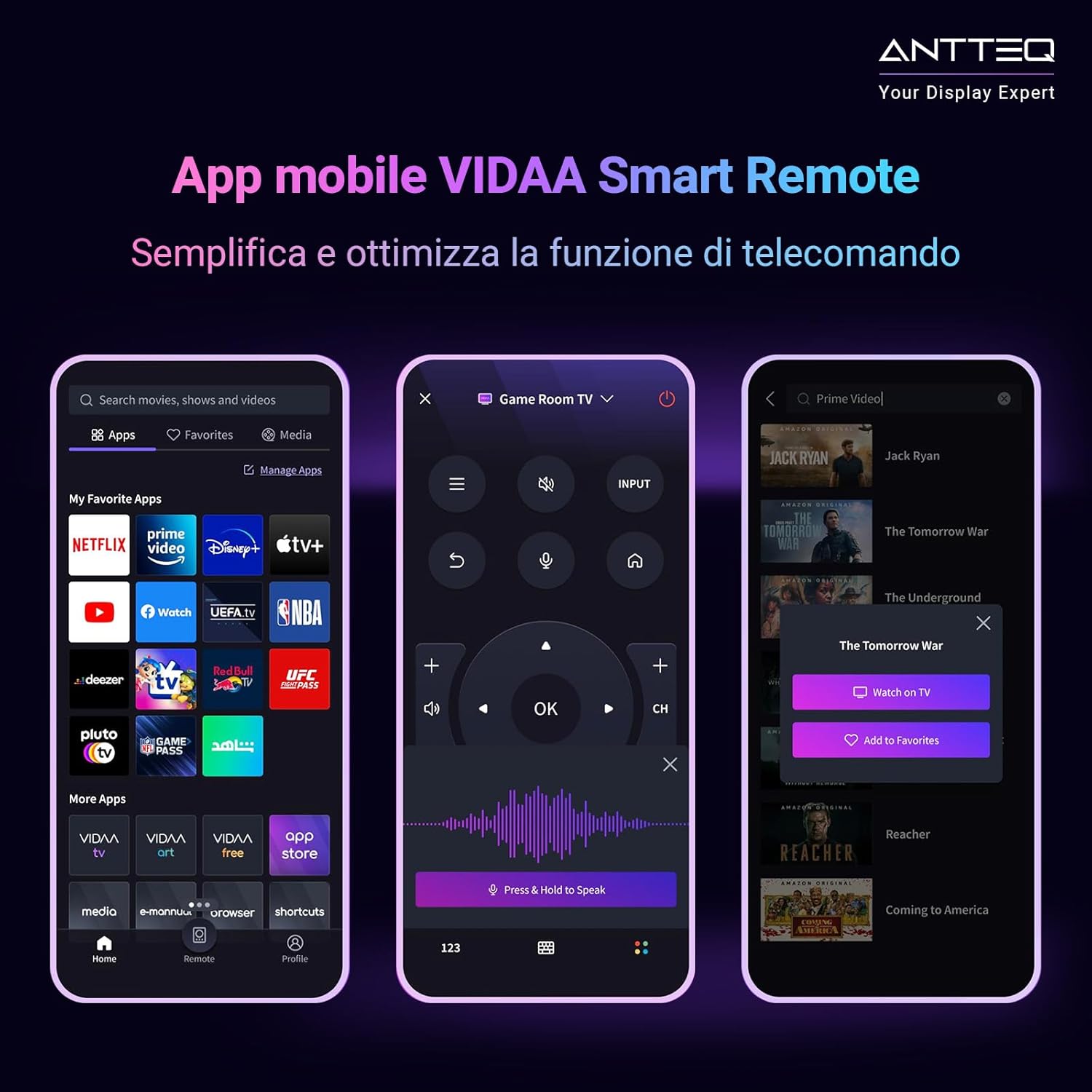Antteq ViTA Smart TV 32 Pollici(81cm) Televisore,Vidaa App Store, DAZN/Youtube/Netflix/Prime video,Triple Tuner,Wifi，HDMI，2025 - immagine 3