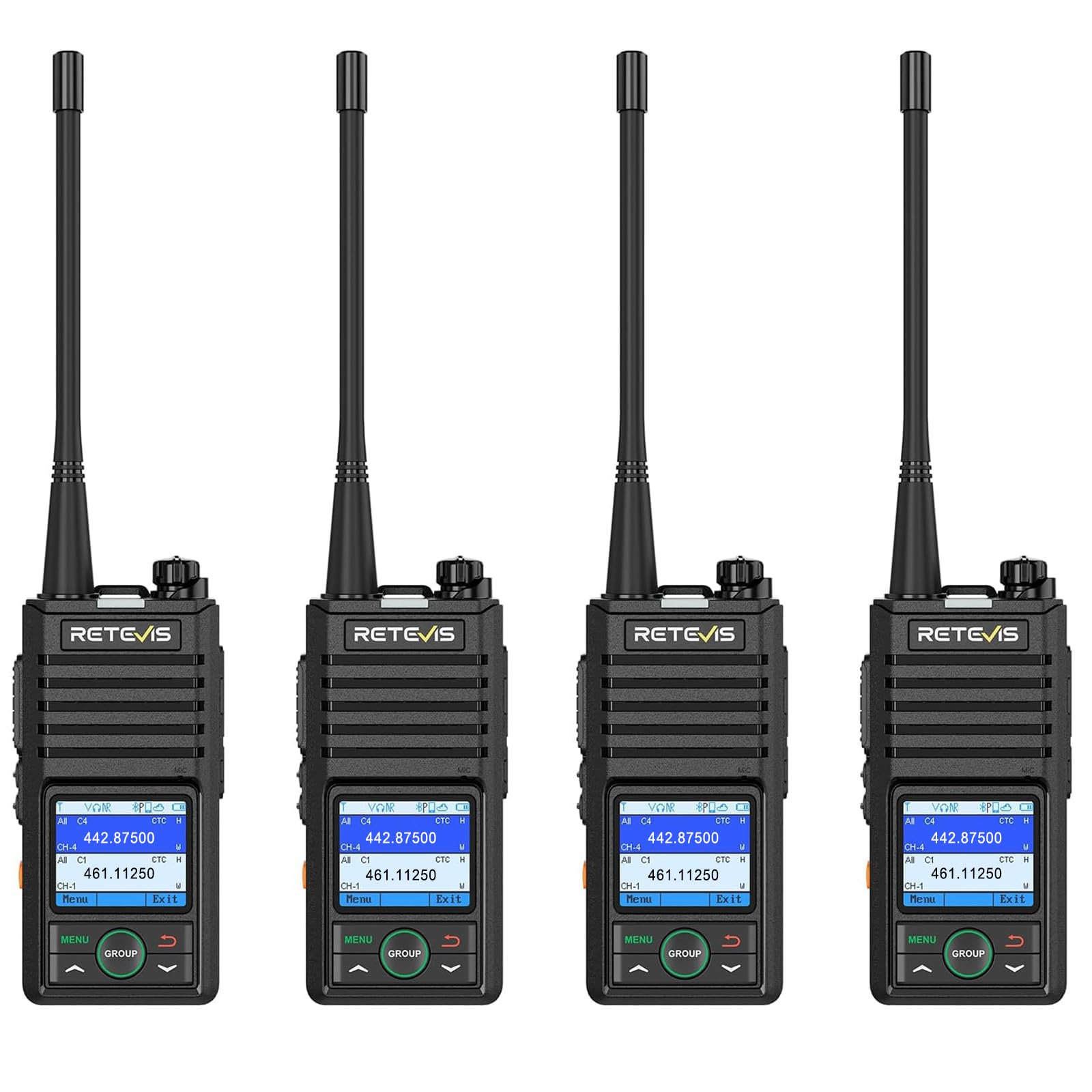 Retevis RB658 Walkie Talkie, Ricetrasmittenti Professionali, Impostazione Tramite App, 1800 mAh USB C, Walkie-Talkie per la Vendita al Dettaglio (Confezione da 4, Nero)