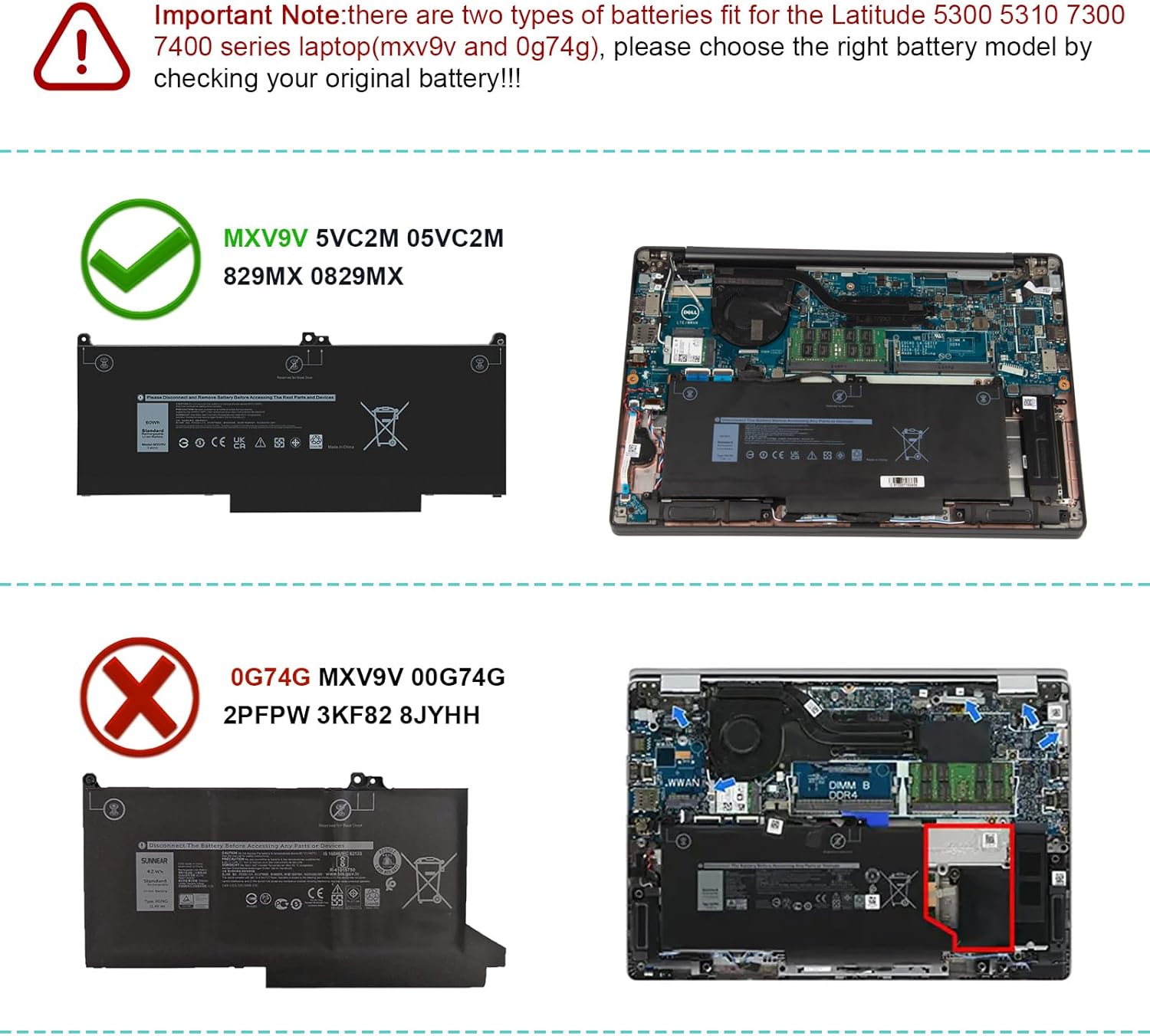 Asuncell Batteria Laptop 60Wh 7.6V MXV9V per Dell Latitude - immagine 3