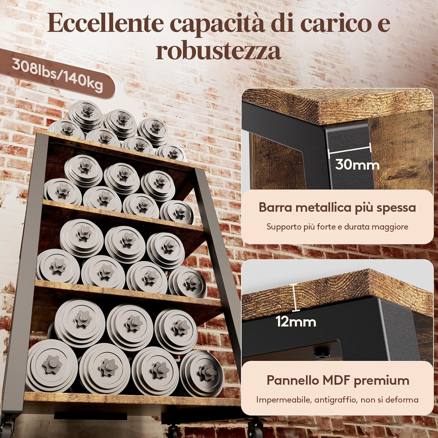 Lifewit Mobile Giradischi con 4 Ripiani, Marrone Rustico - immagine 3