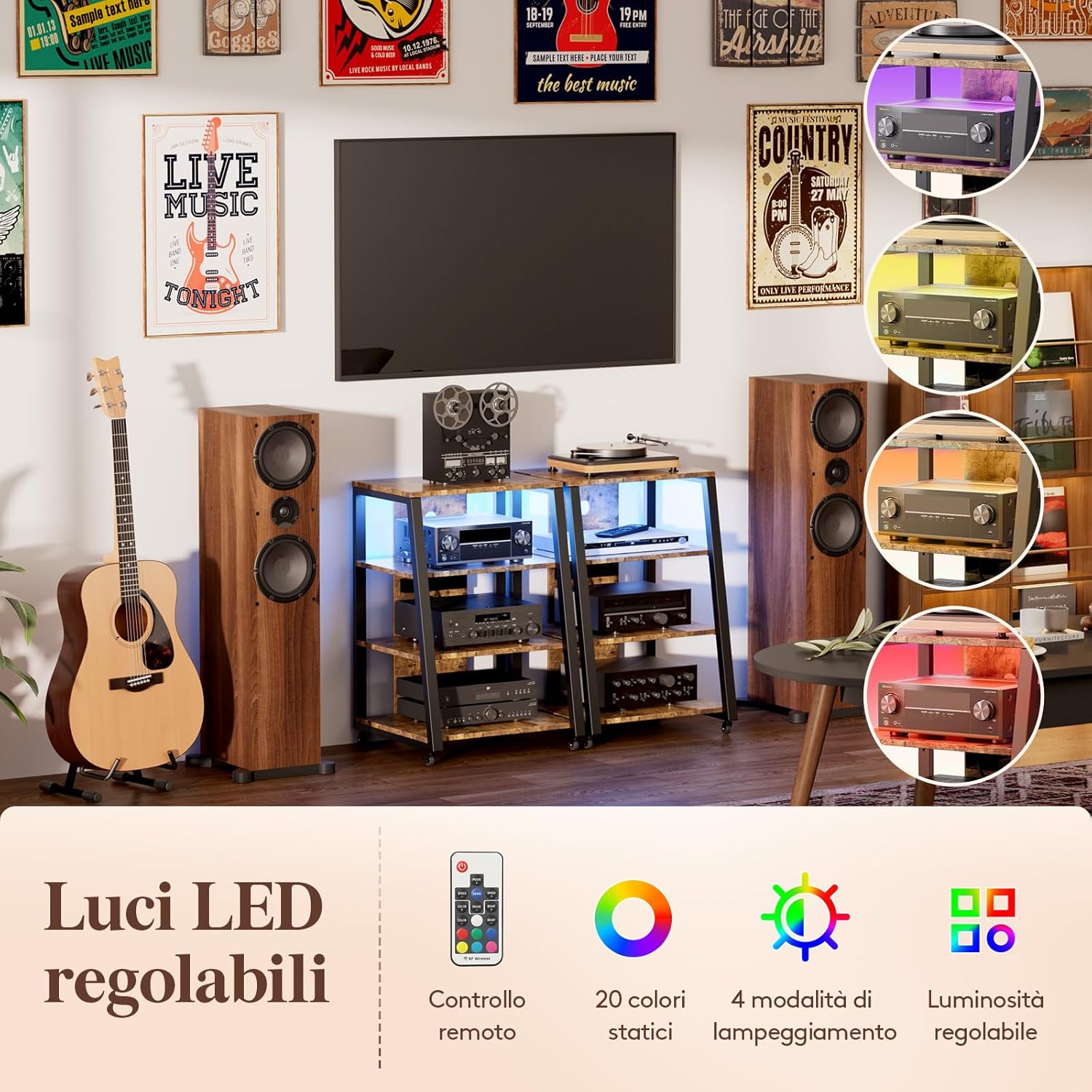 Lifewit Mobile Giradischi con 4 Ripiani, Marrone Rustico - immagine 5