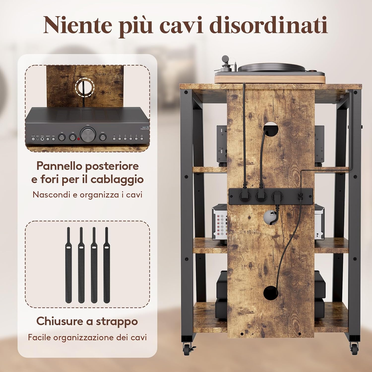 Lifewit Mobile Giradischi con 4 Ripiani, Marrone Rustico - immagine 7