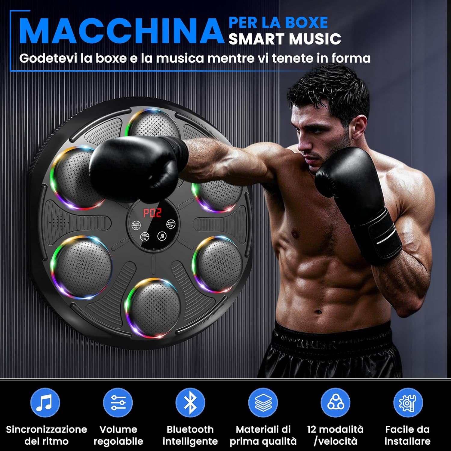 Infaebo Macchina da Boxe Musicale Extra Large, Nero - immagine 2