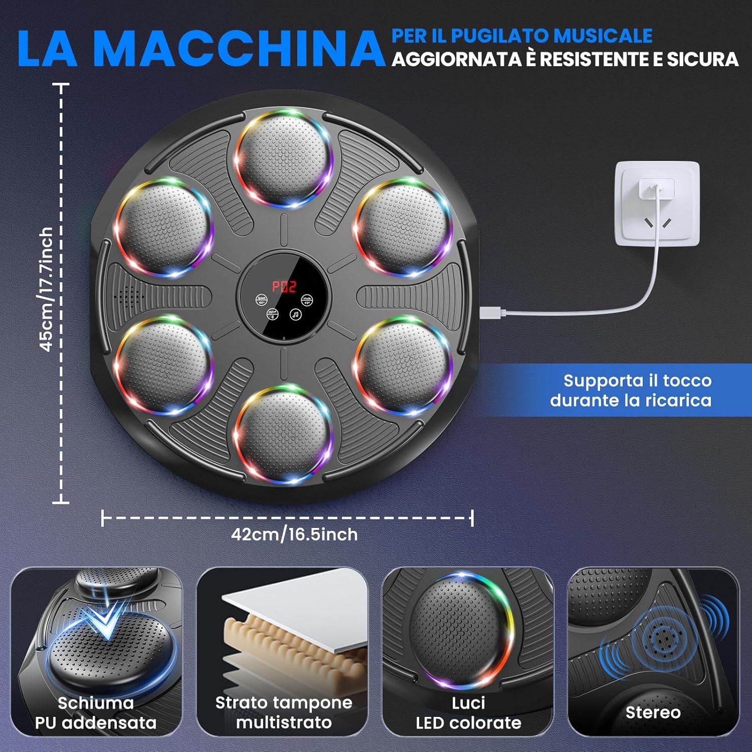 Infaebo Macchina da Boxe Musicale Extra Large, Nero - immagine 6