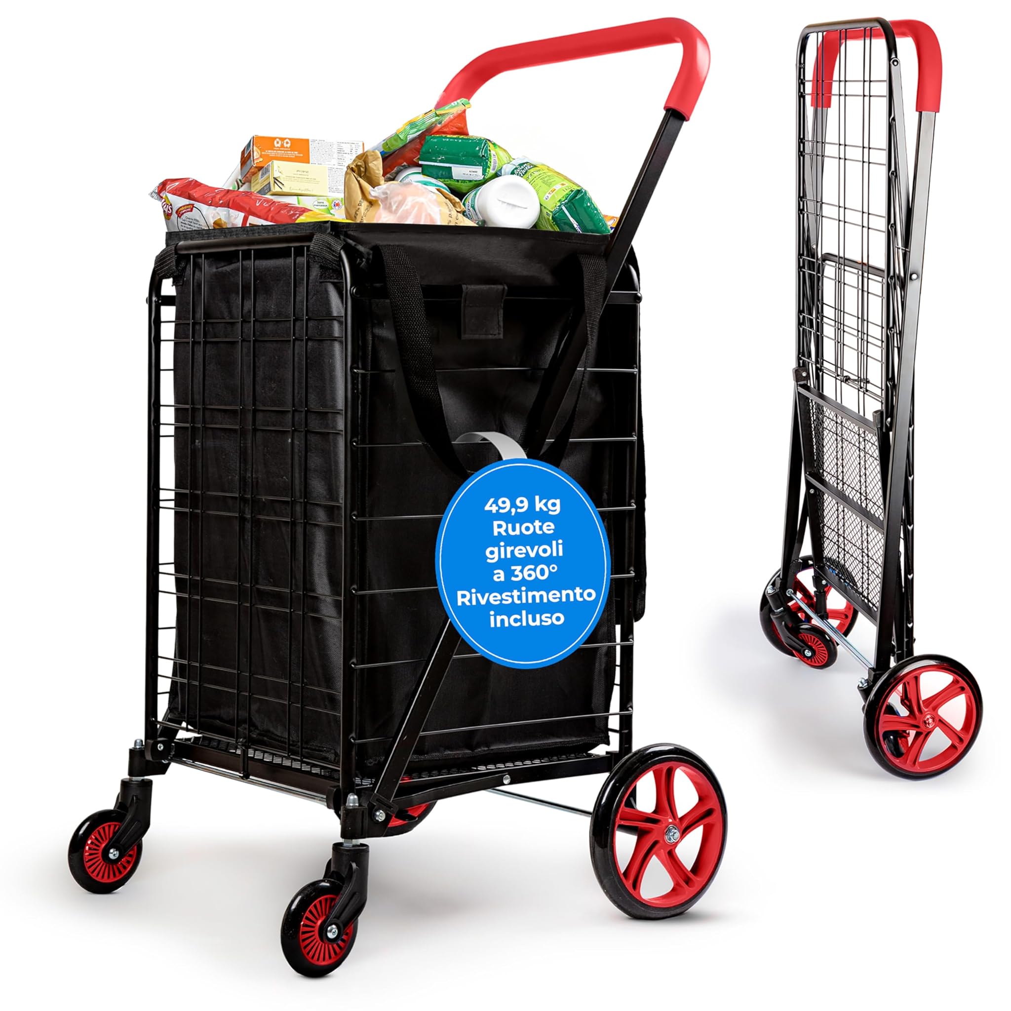 Serenelife Carrello Spesa Pieghevole 50kg, Rosso