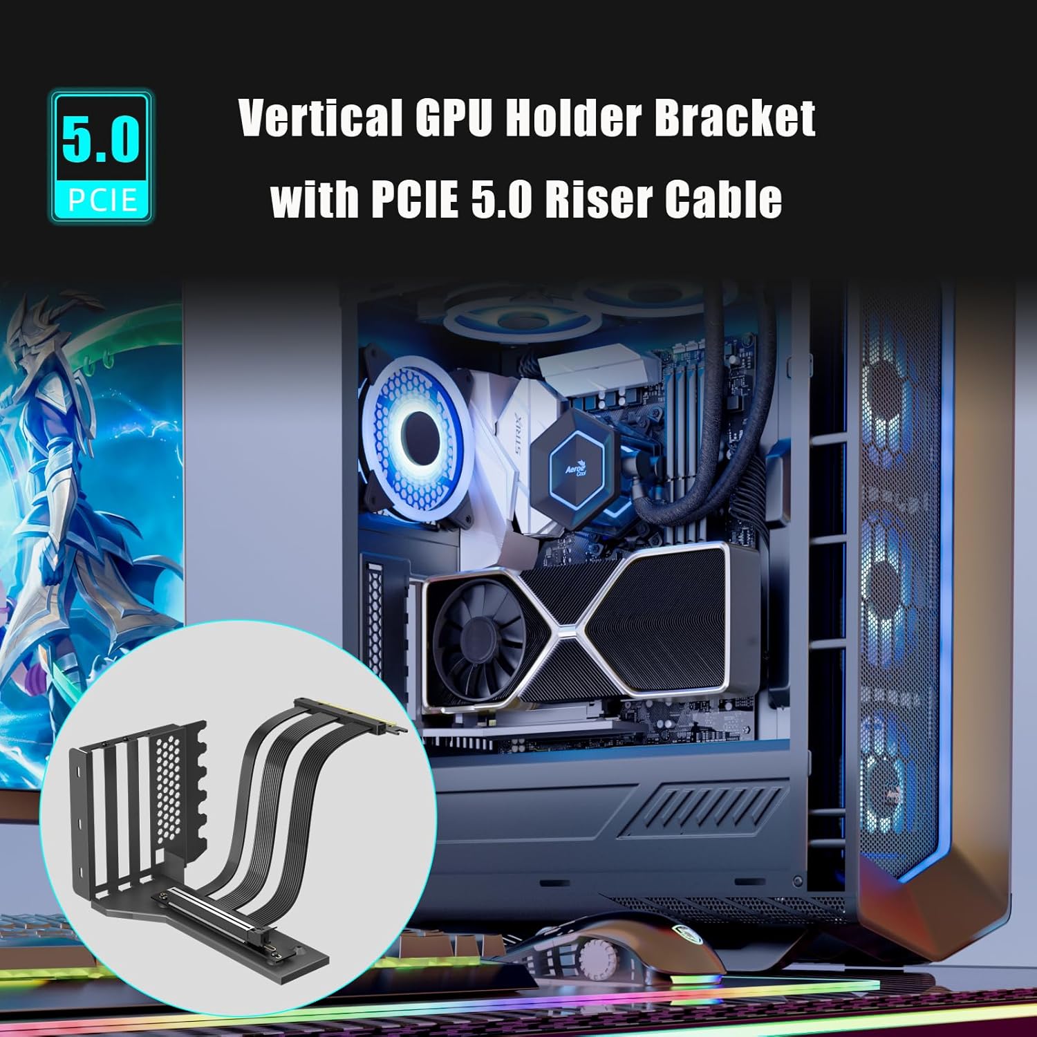 Glotrends Staffa Supporto GPU Verticale PCIe 5.0 150mm - immagine 2