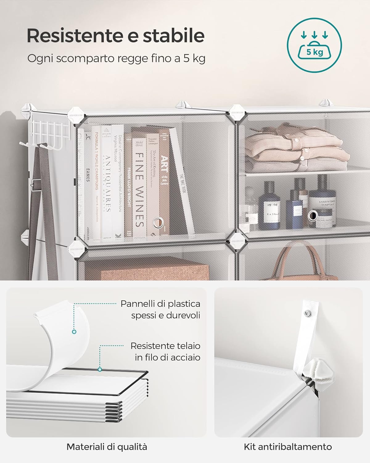 Songmics Scarpiera Modulare a 6 Scomparti, Bianco - immagine 4