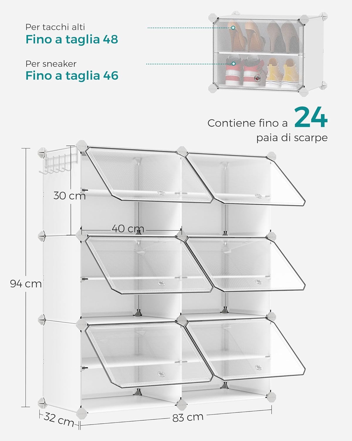 Songmics Scarpiera Modulare a 6 Scomparti, Bianco - immagine 8