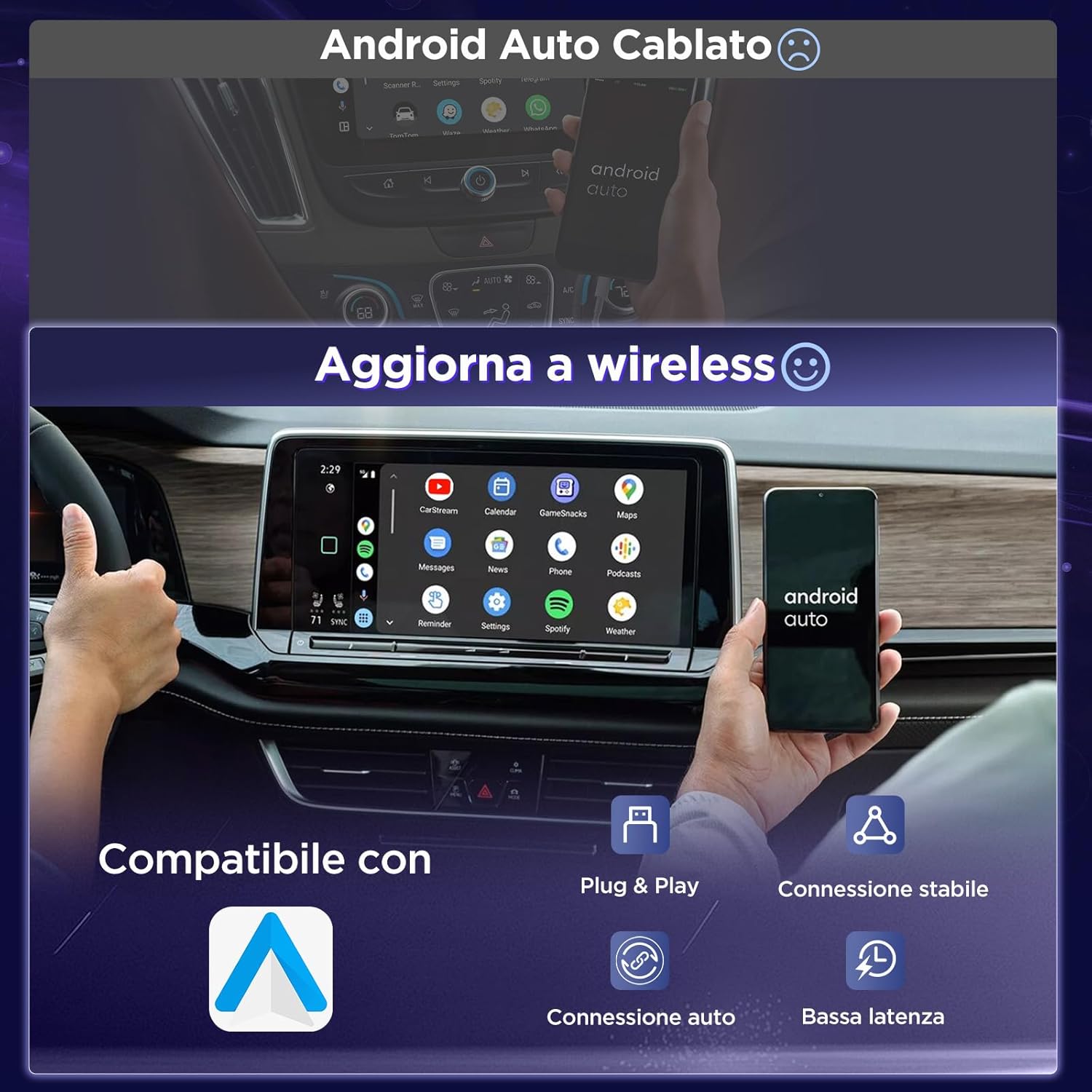 MSXTTLY Adattatore Wireless Android Auto U2AC-L9 2025 - immagine 2