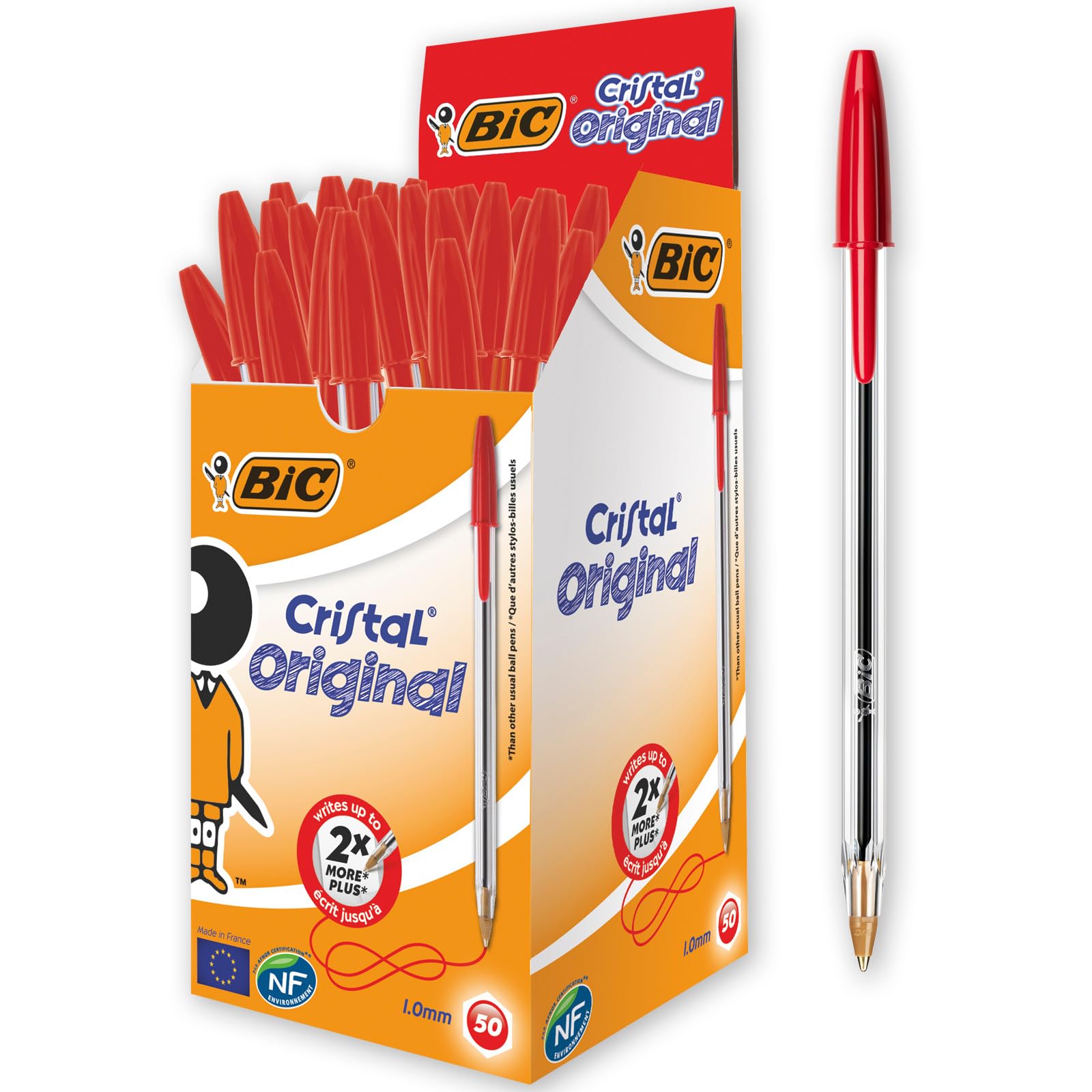 Bic Cristal Original - Penne Rosse a Sfera 1 mm, 50 Pezzi