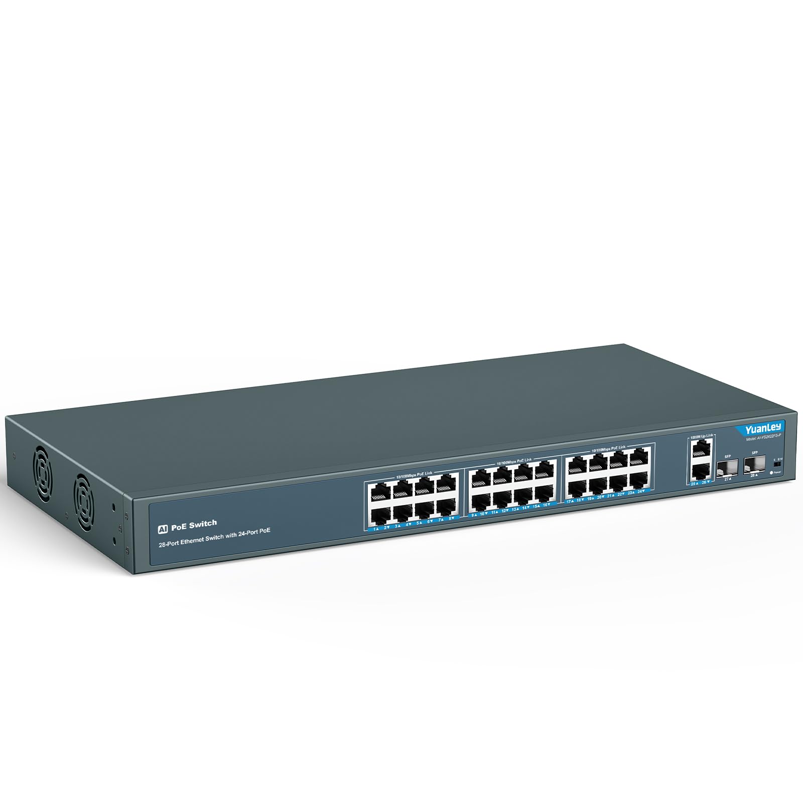 Yuanley 24 Porte PoE Switch con 2 Gigabit Uplink
