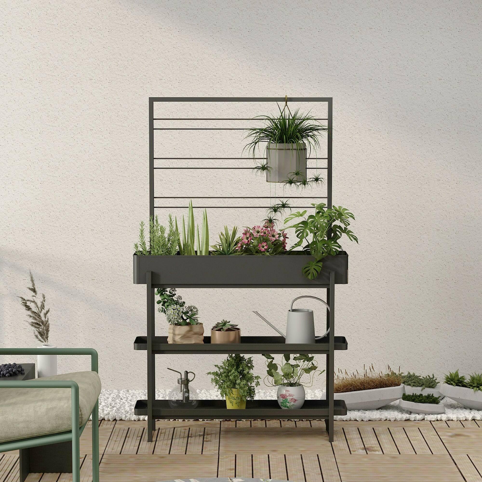 Dmora Fioriera Fragola 96x24 h155 cm, Ardesia