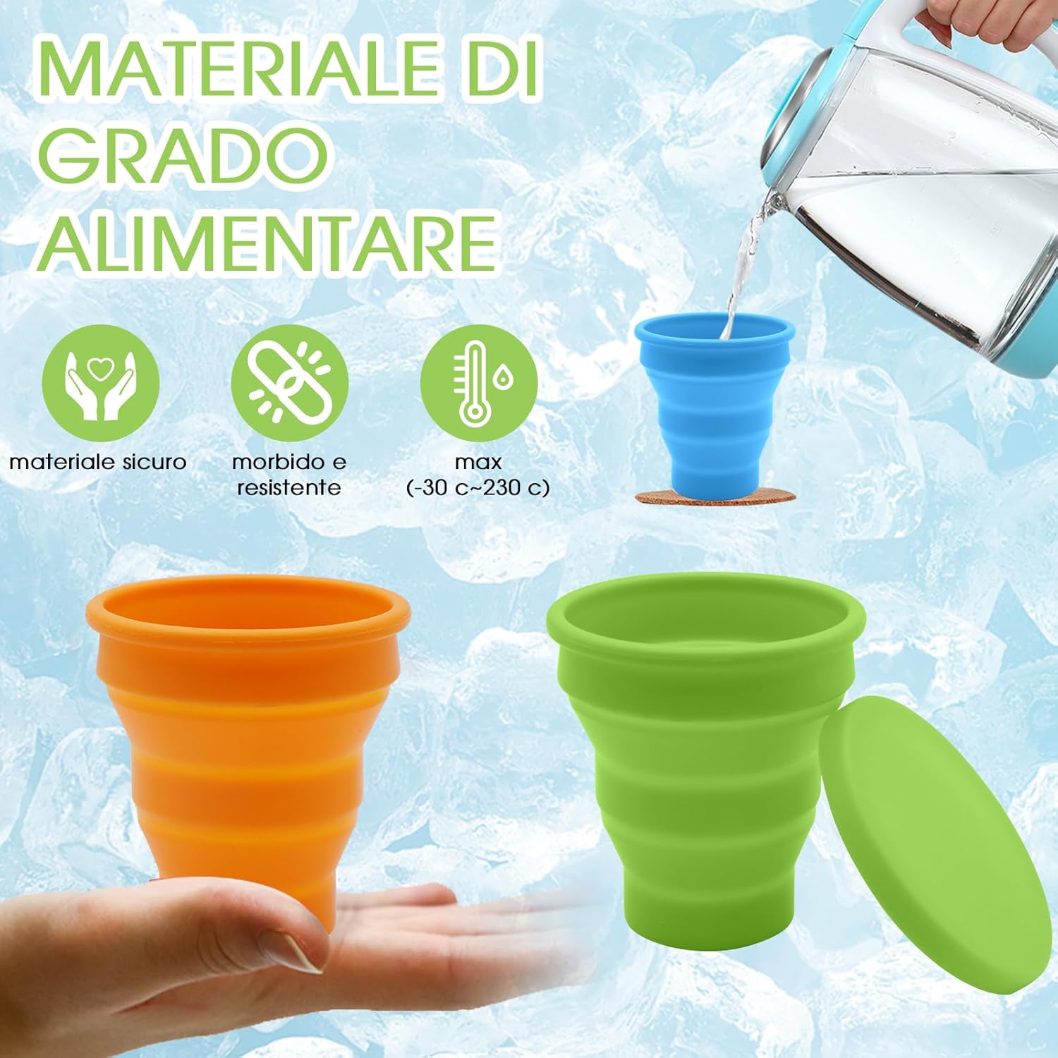 Borisca Bicchiere Pieghevole Silicone 200ML (4 Pezzi) - immagine 3