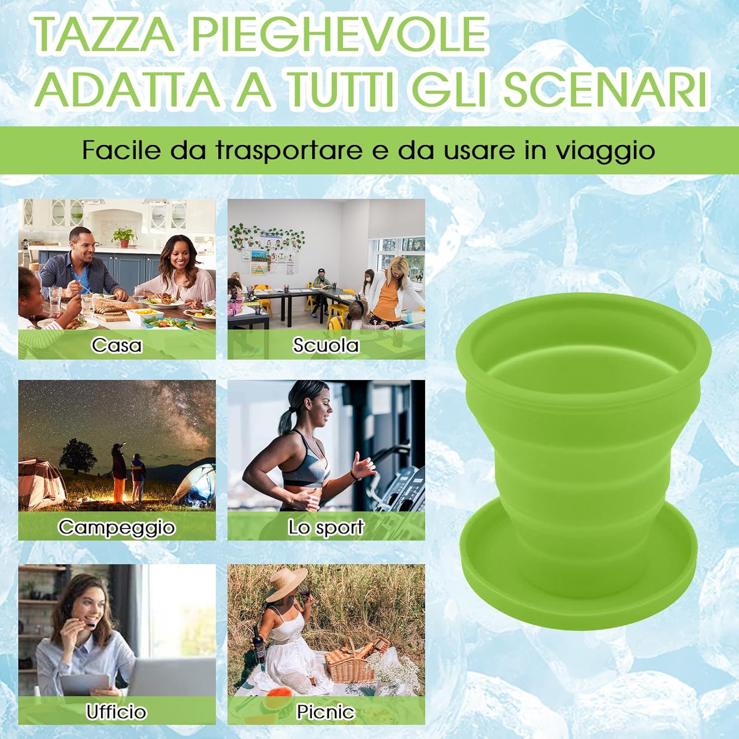 Borisca Bicchiere Pieghevole Silicone 200ML (4 Pezzi) - immagine 4