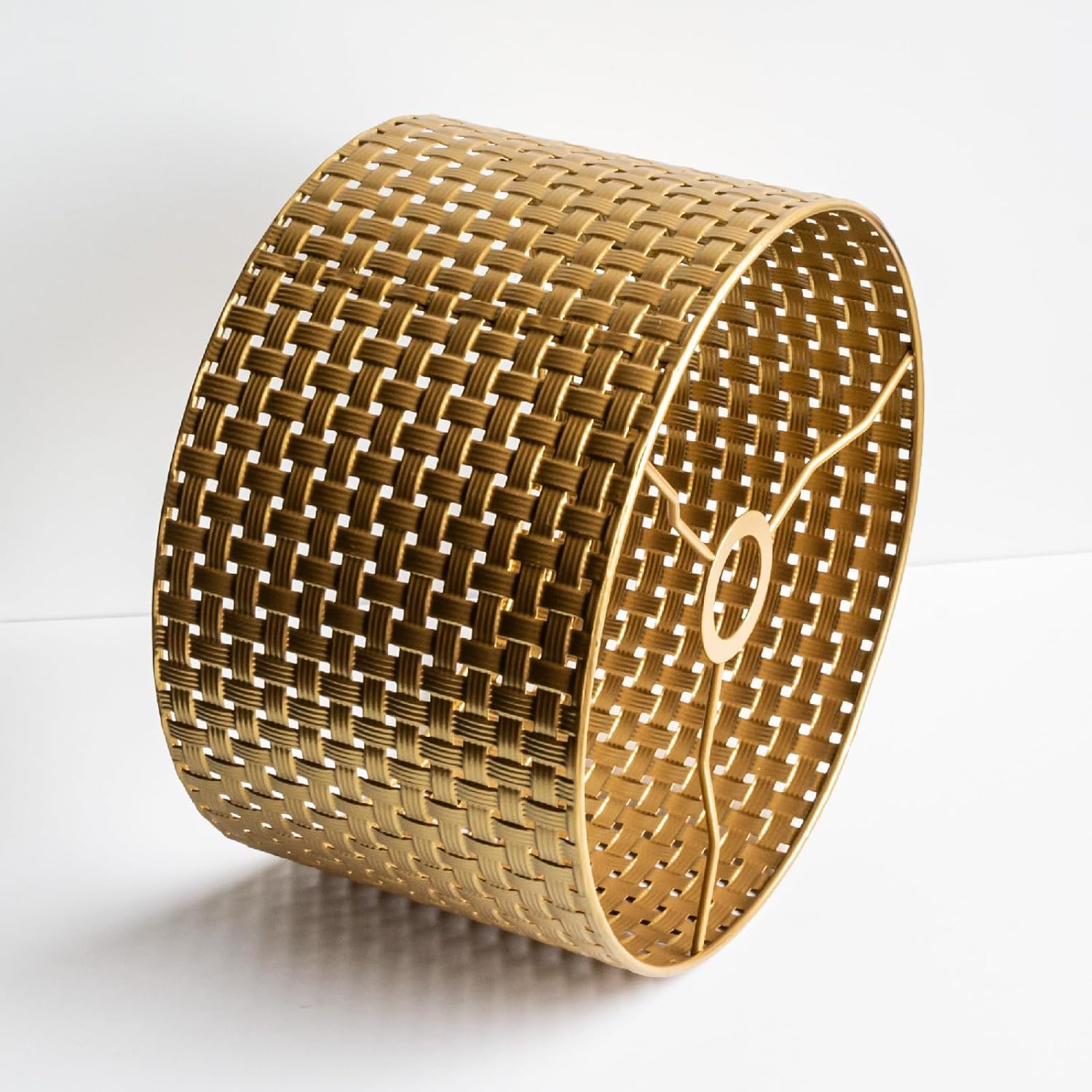 Paralume Rotondo Rattan Bohémien, Griglia Dorata - immagine 1