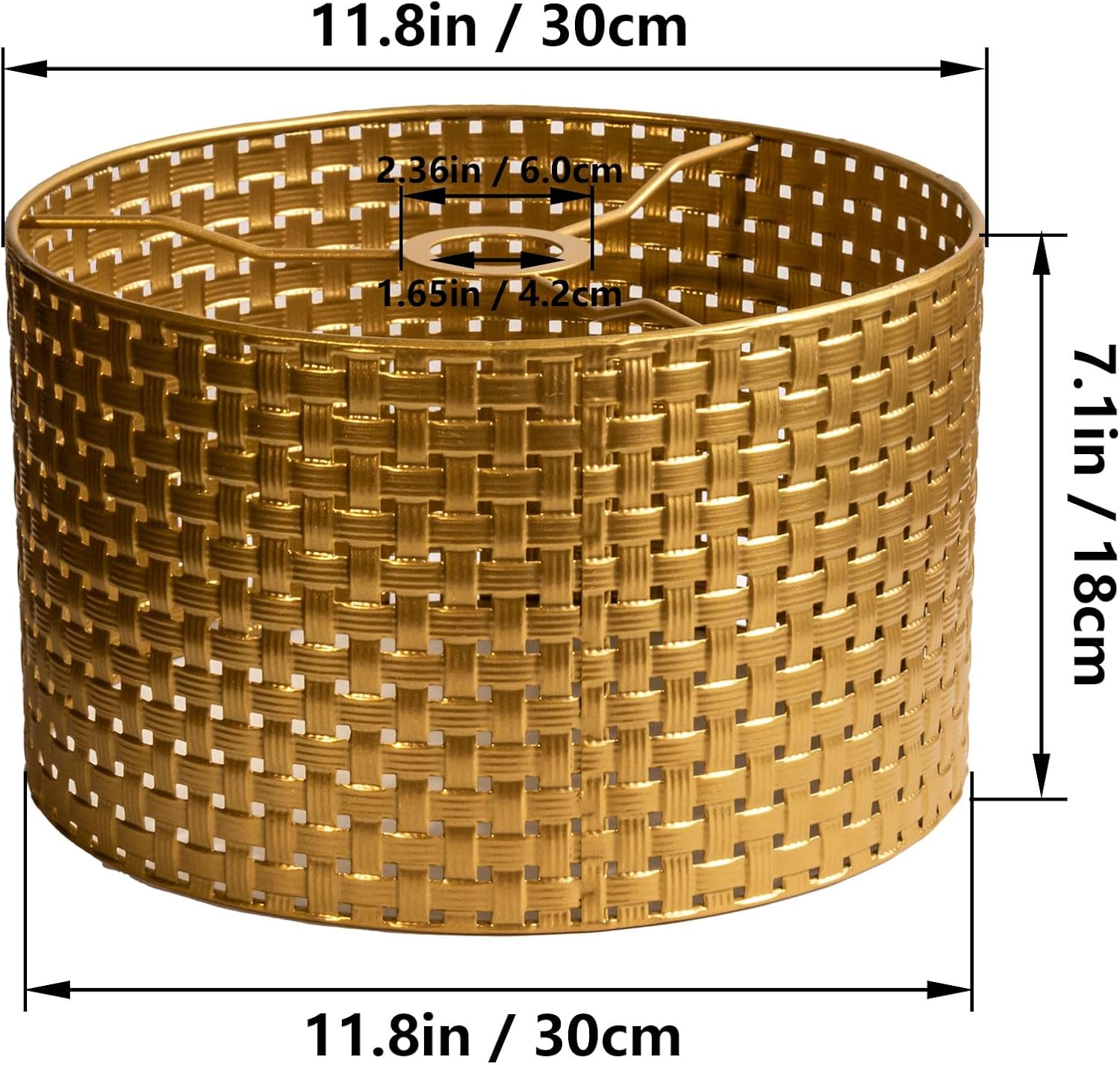 Paralume Rotondo Rattan Bohémien, Griglia Dorata - immagine 4