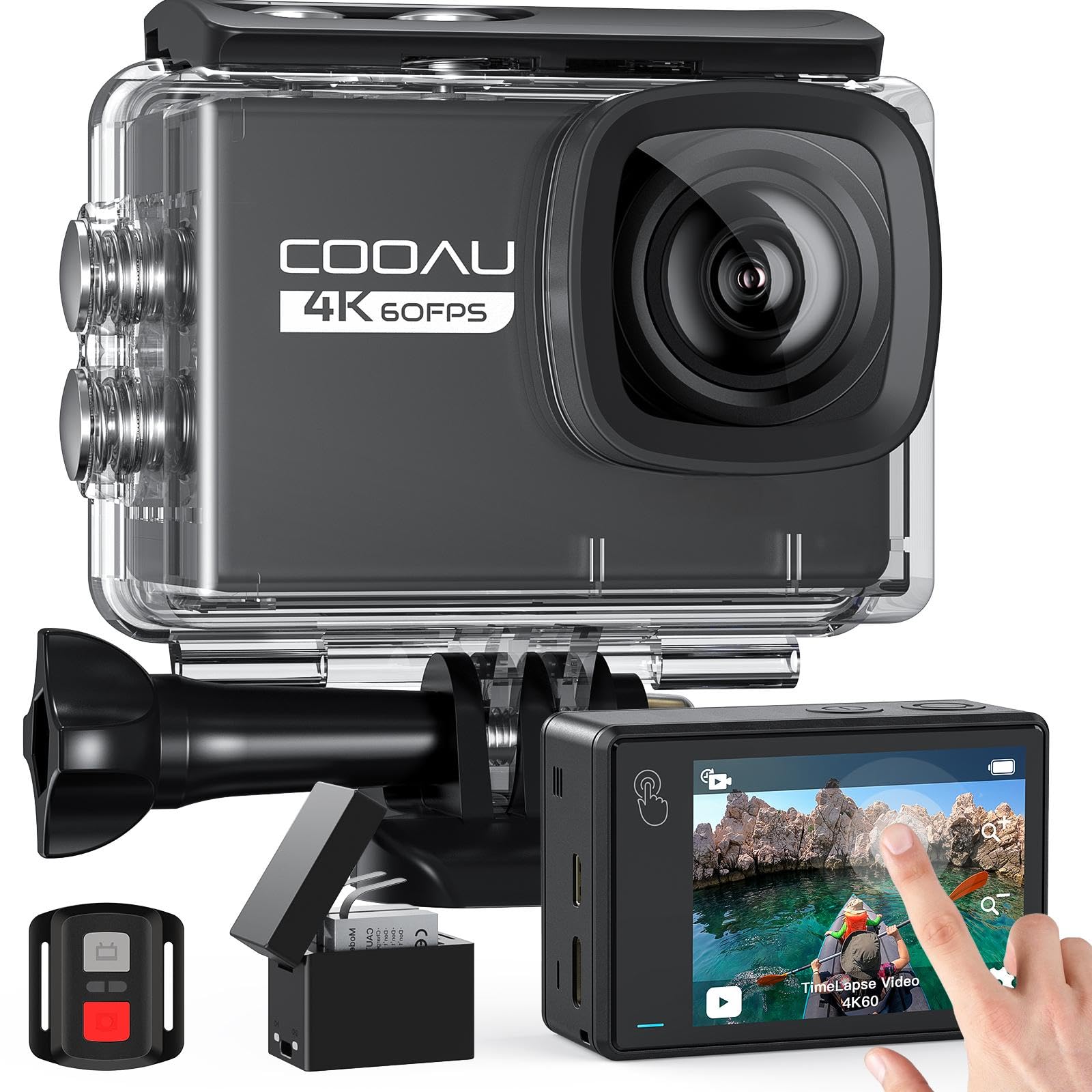Cooau Action Cam 4K60fps 64MP WiFi Touch Screen