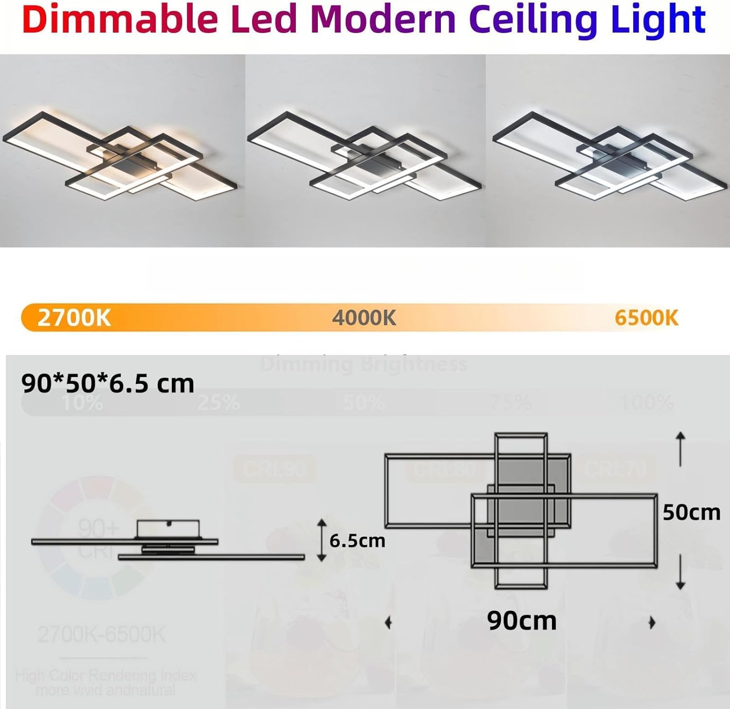 Jsz Lampada Soffitto LED Dimmerabile 90cm, Nero - immagine 2
