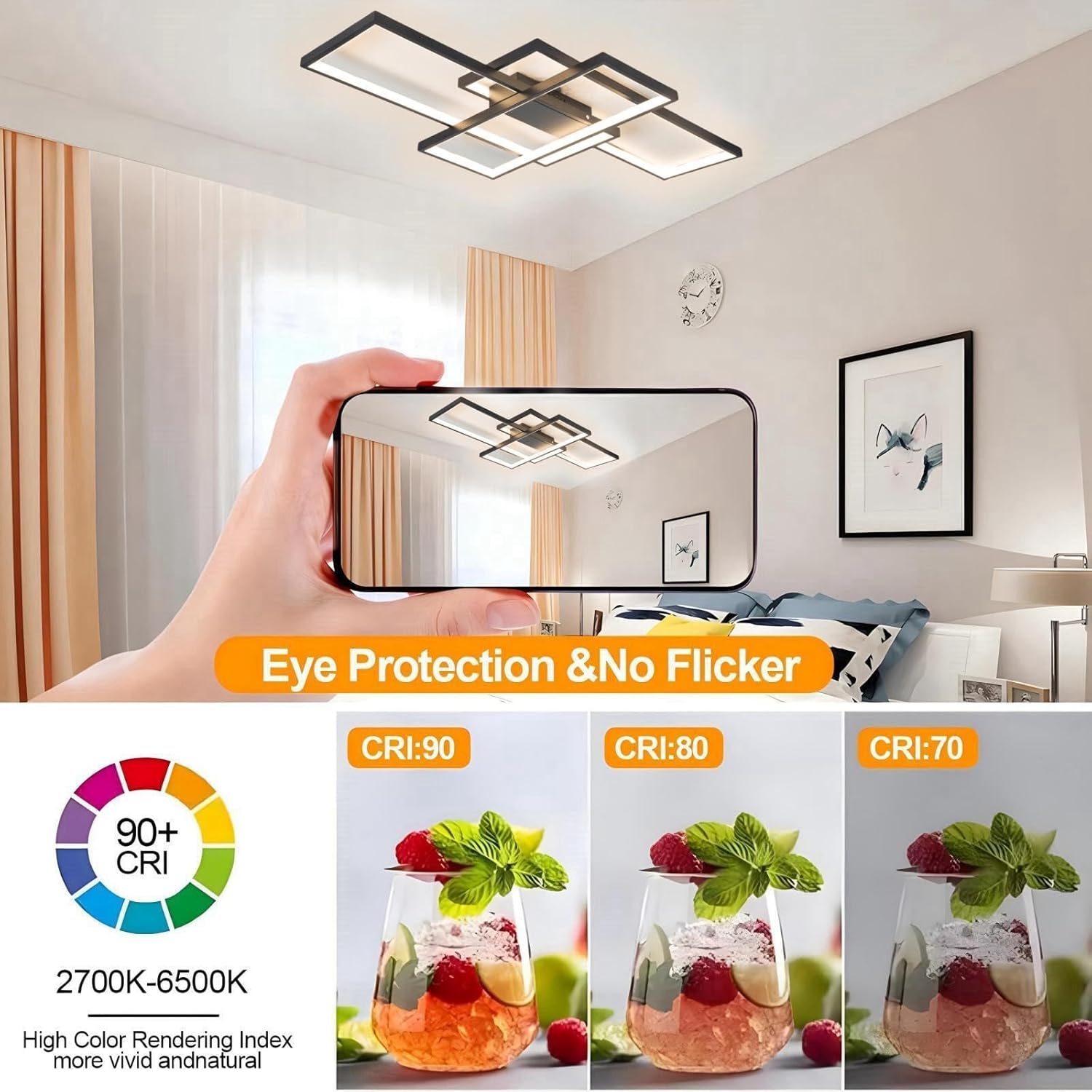 Jsz Lampada Soffitto LED Dimmerabile 90cm, Nero - immagine 5