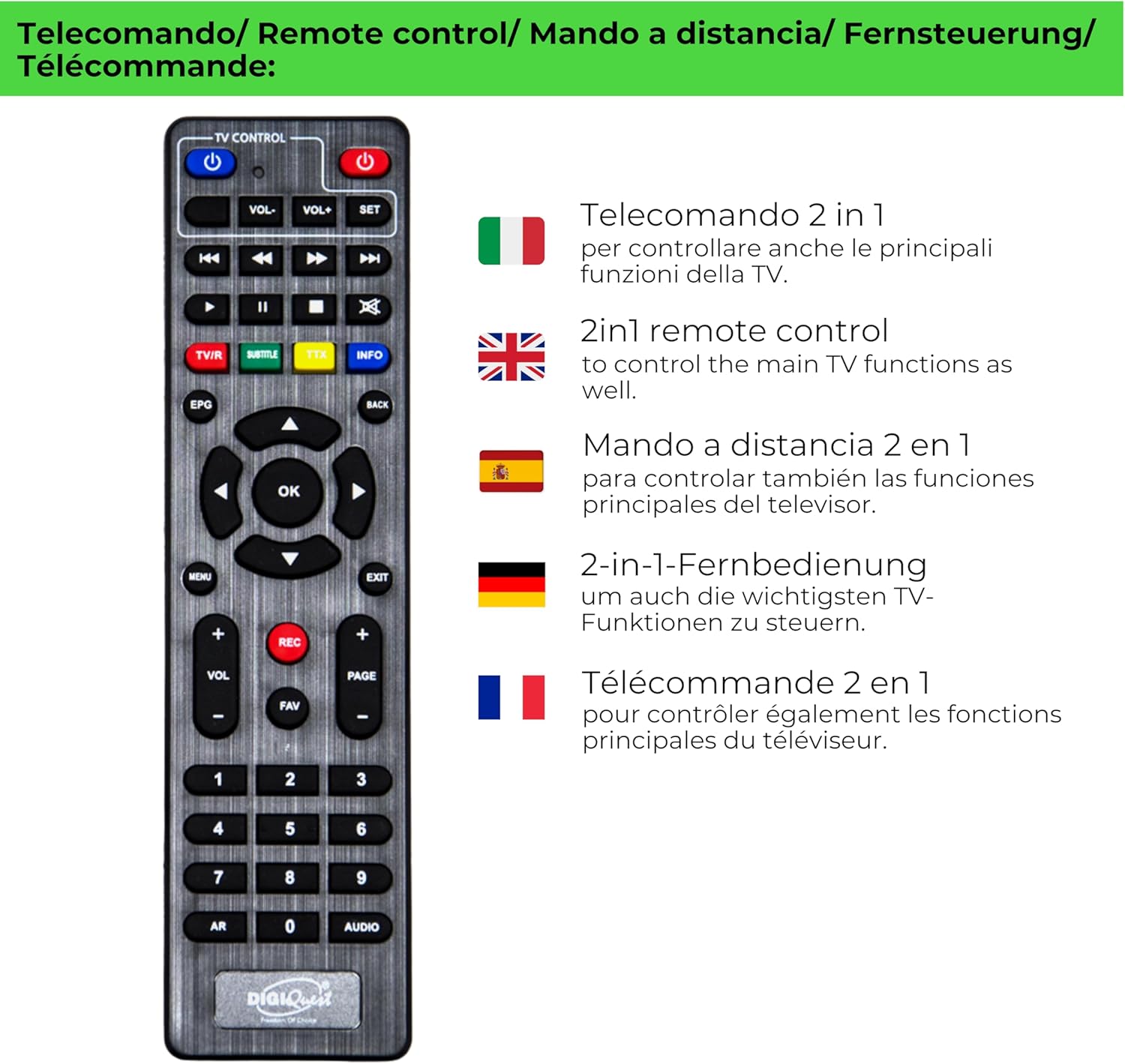Digiquest Twin Tuner REC - Decoder DVB-T2 Full HD, Nero - immagine 3