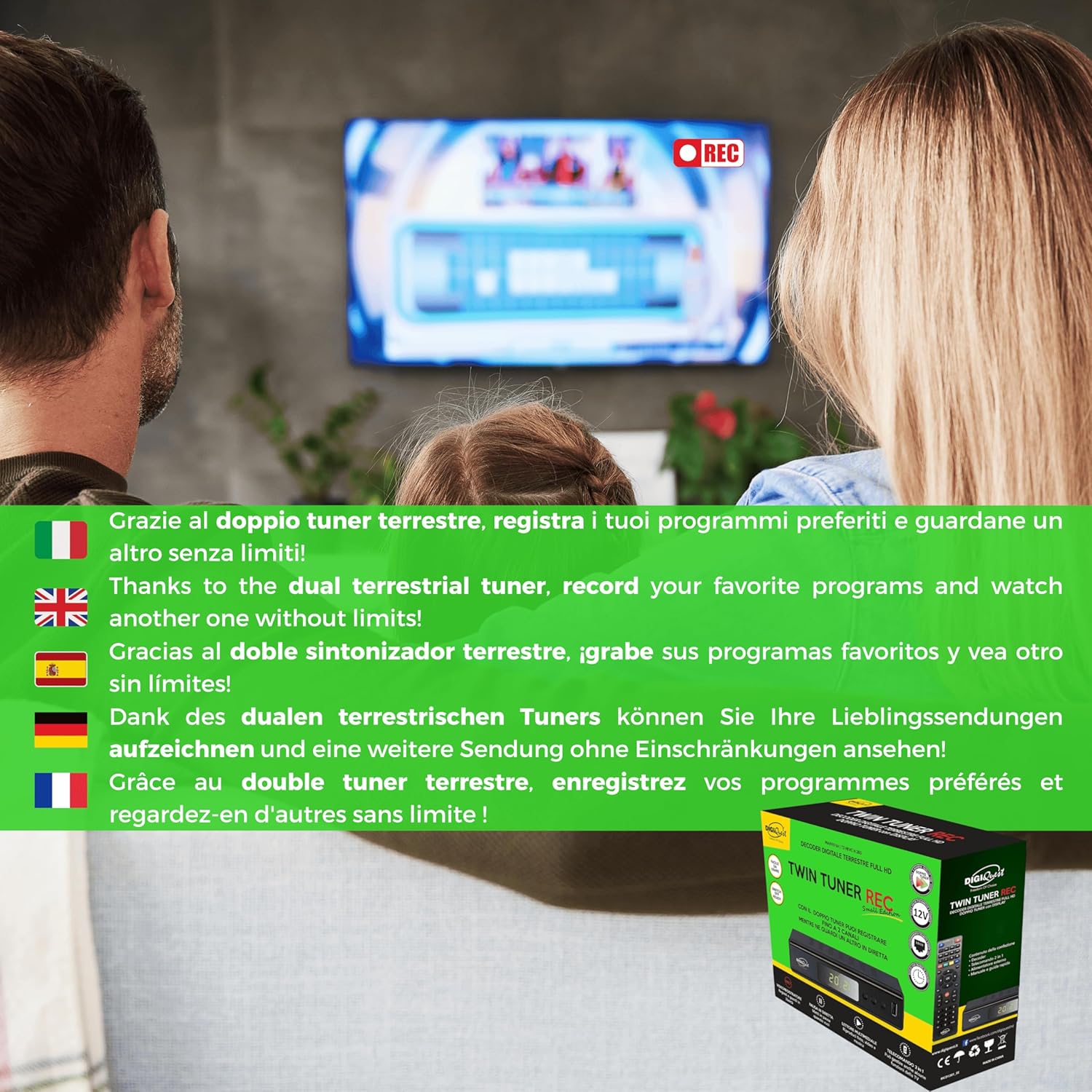 Digiquest Twin Tuner REC - Decoder DVB-T2 Full HD, Nero - immagine 6