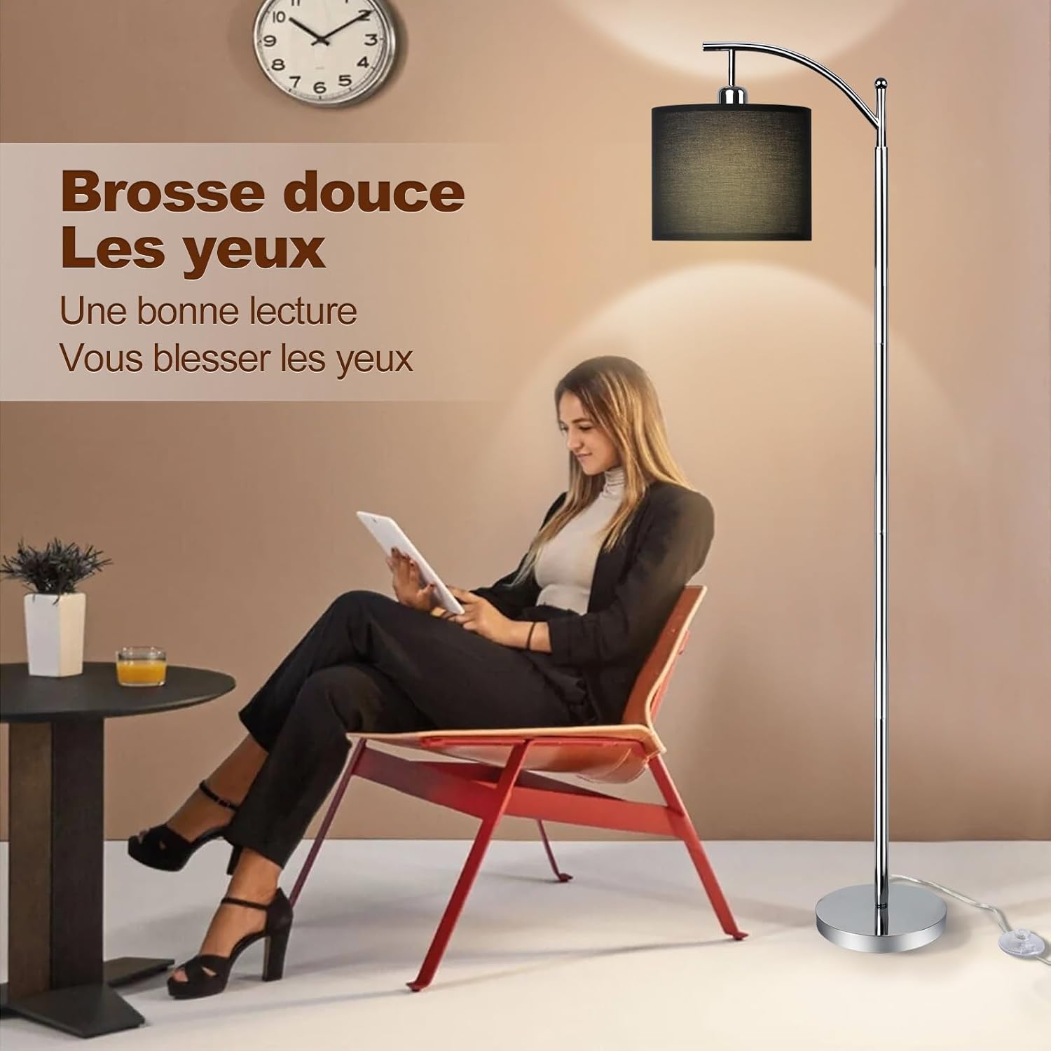 Depuly - Lampada da terra cromata + paralume nero - immagine 5