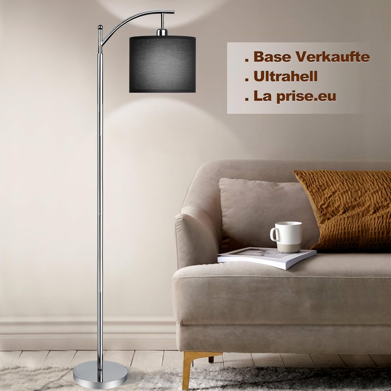 Depuly - Lampada da terra cromata + paralume nero - immagine 6