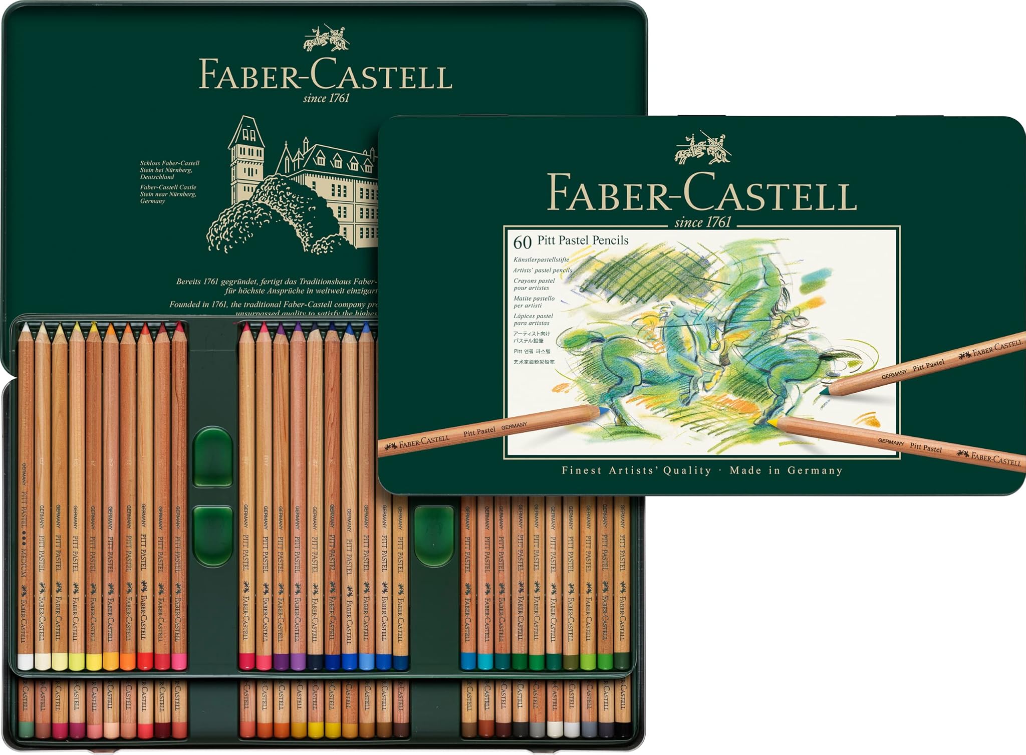 Faber-Castell 112160 Matite per artisti Pitt Pastel, astuccio in metallo da 60