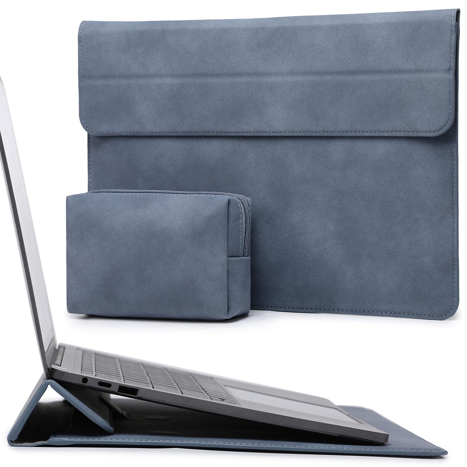 HYZUO 15 Pollici Custodie per PC Borsa con Funzione Stand per MacBook Air 15 M4 A3241 M3 A3114 M2 A2941 2025-2023, 15" Surface Laptop 7/6/5/4, MacBook Pro 15 A1990 A1707 con Borsa Accessori, Blu Haze