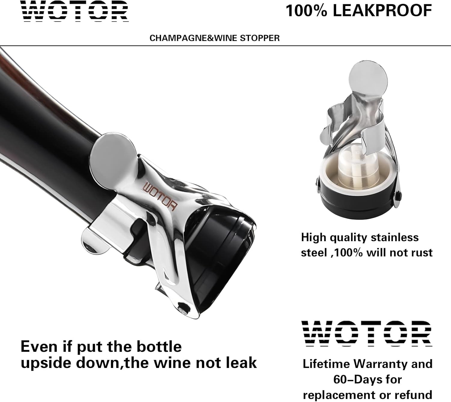 Wotor Tappo per Spumante e Vino, 2 Pezzi Argento - immagine 2