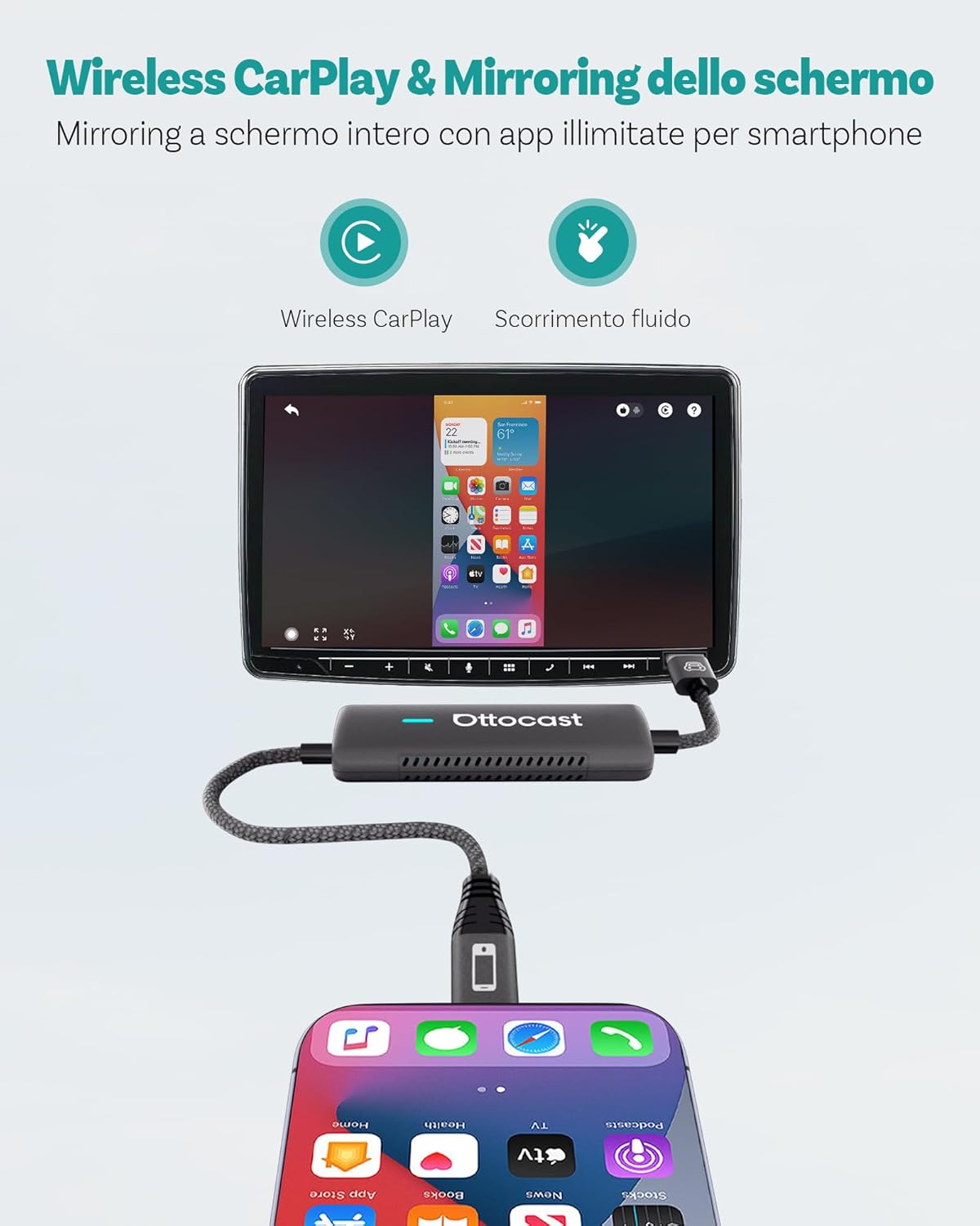 Ottocast Mirror Touch 2025 - Adattatore Wireless CarPlay - immagine 3